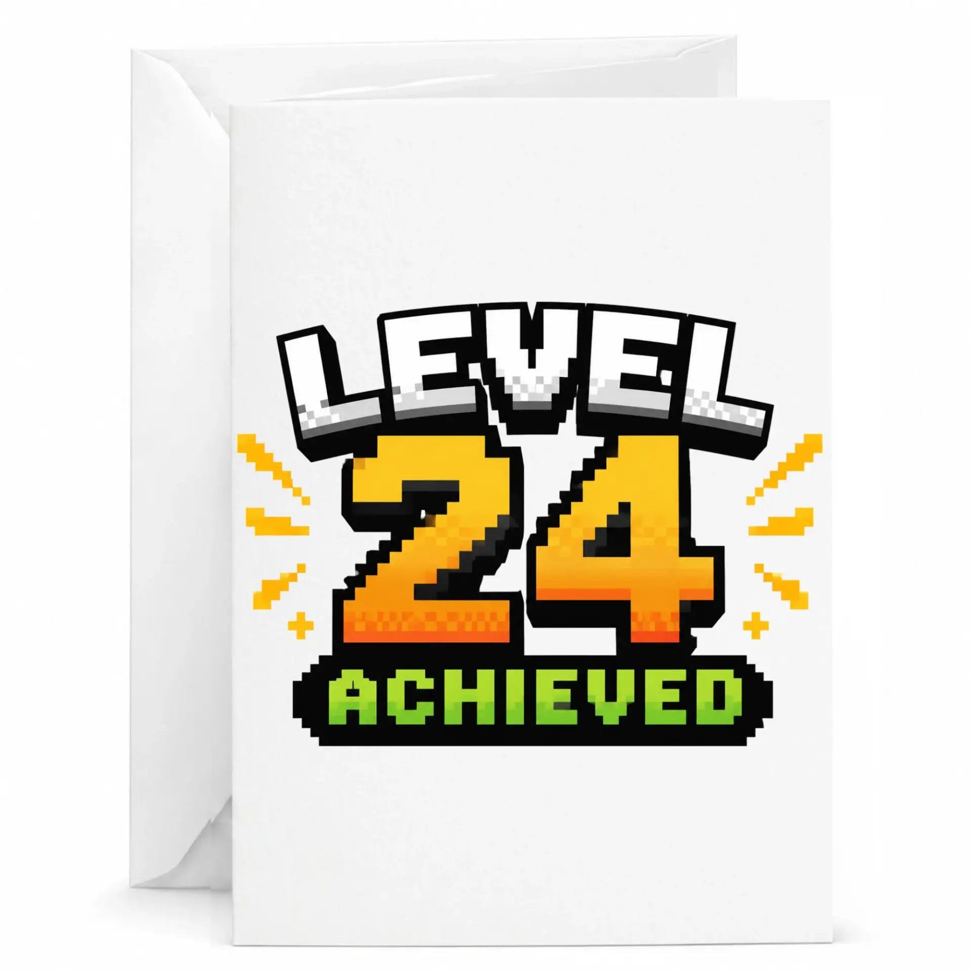 Birthday Card Level 24 Achieved Funny Gaming Themed Greeting Card for Twenty-Fourth Birthday Celebration with Envelope