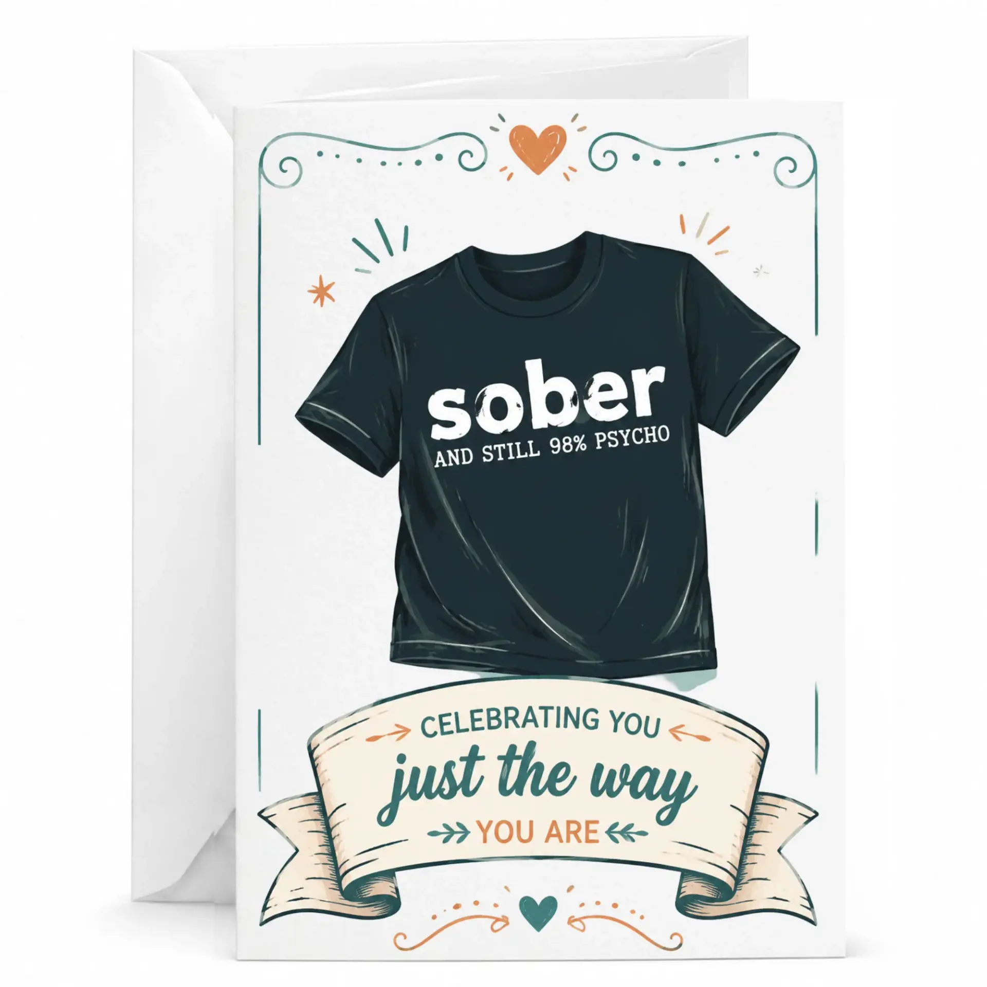 Funny Sober and Still 98 Psycho Greeting Card with Envelope for Friends Birthday Anniversary