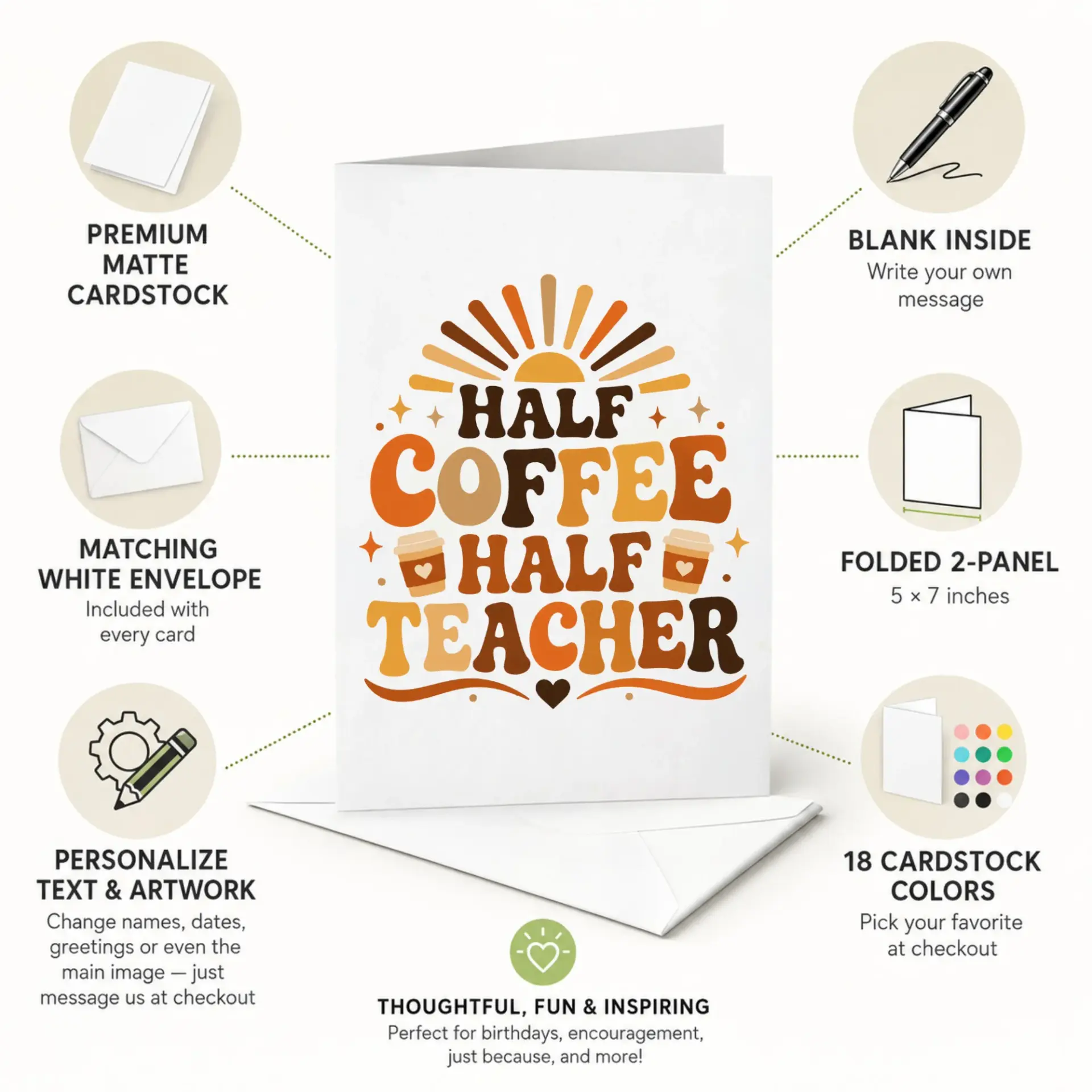 Funny Greeting Card Half Coffee Teacher Retro Style Design for Appreciation and Lovers