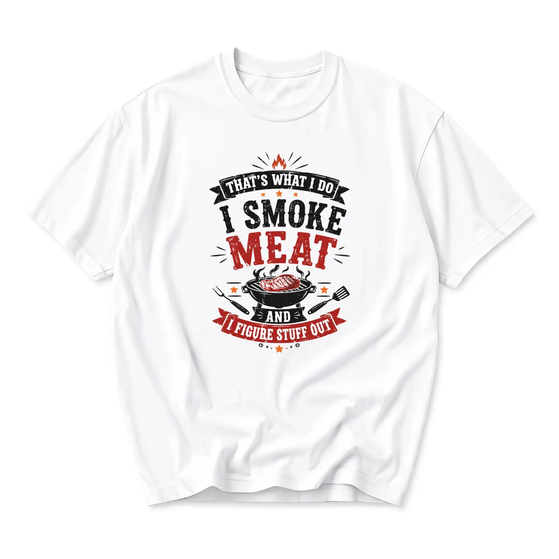 Funny Shirt I Smoke and Stuff Out Graphic Tee Unisex Casual Crew Neck Soft Cotton Apparel for Bbq Lovers