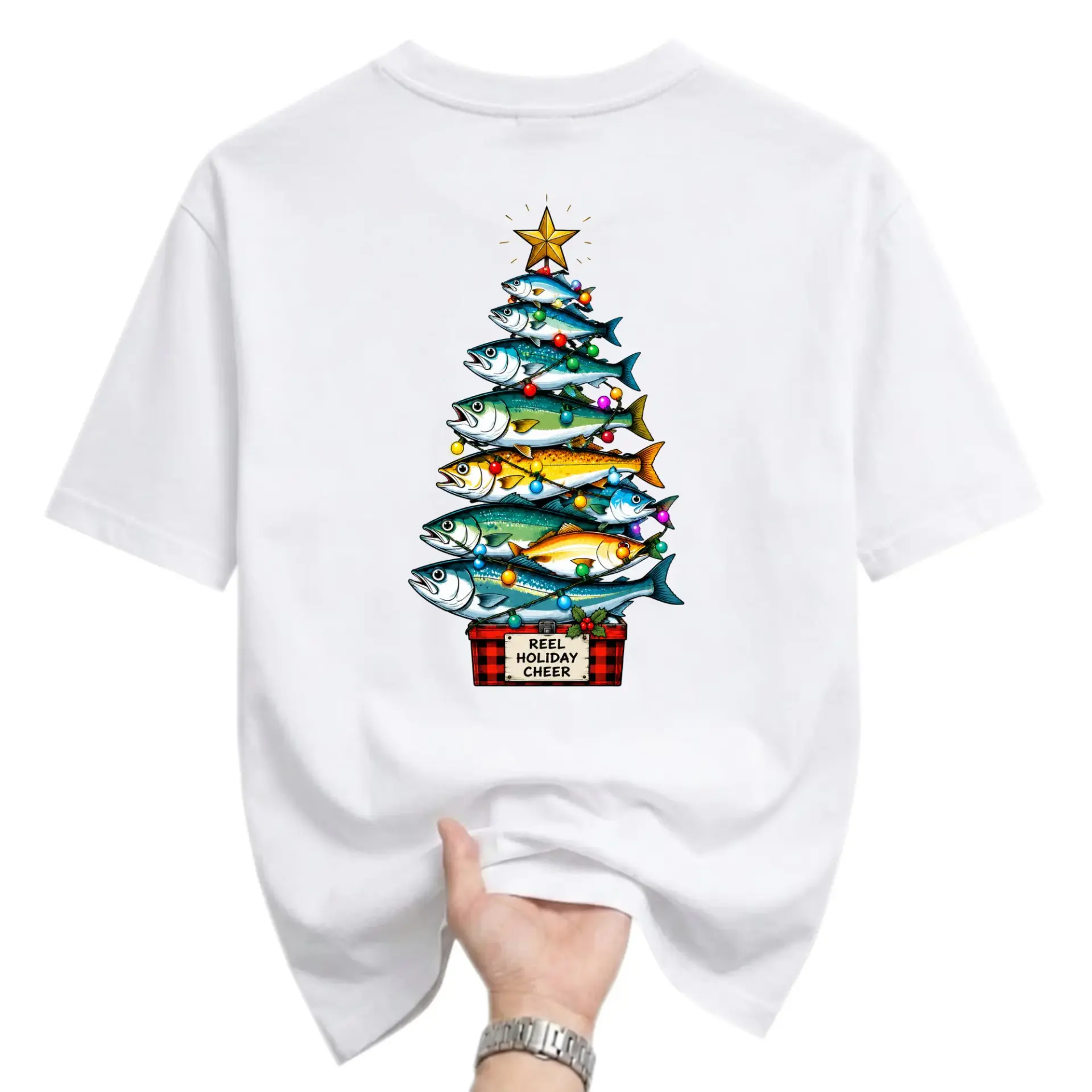 Graphic Tee Reel Holiday Cheer Fishing Christmas Tree Unisex Crew Neck