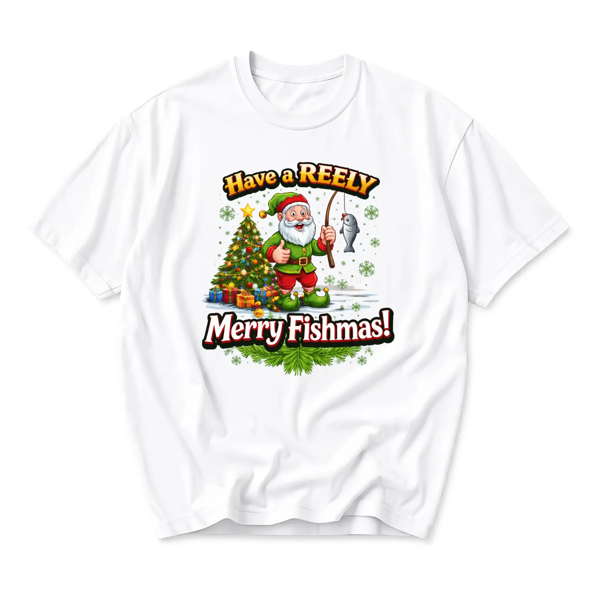 Funny Shirt Have a Merry Fishmas Graphic Tee Unisex Casual Holiday Short