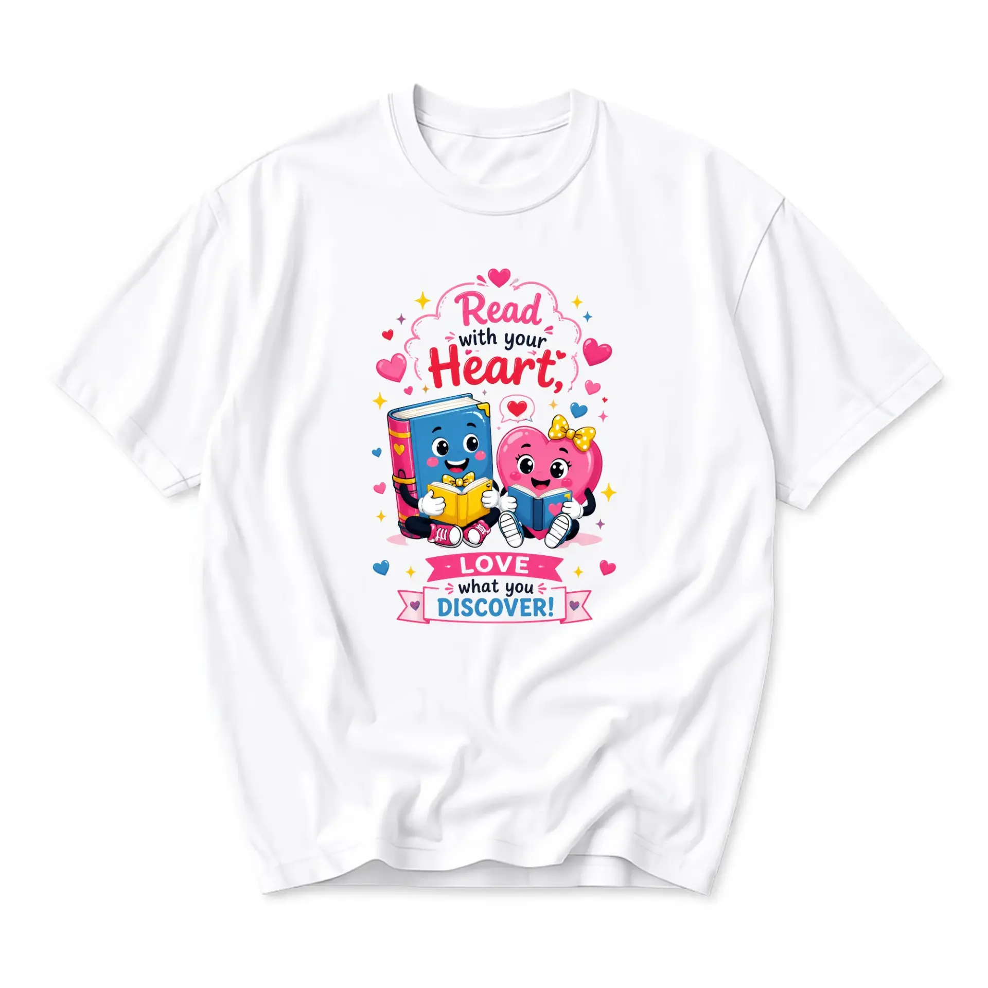 Graphic Tee Read with Your Heart Illustration Unisex Crew Neck Short Sleeve Cotton Casual Everyday Comfort Apparel