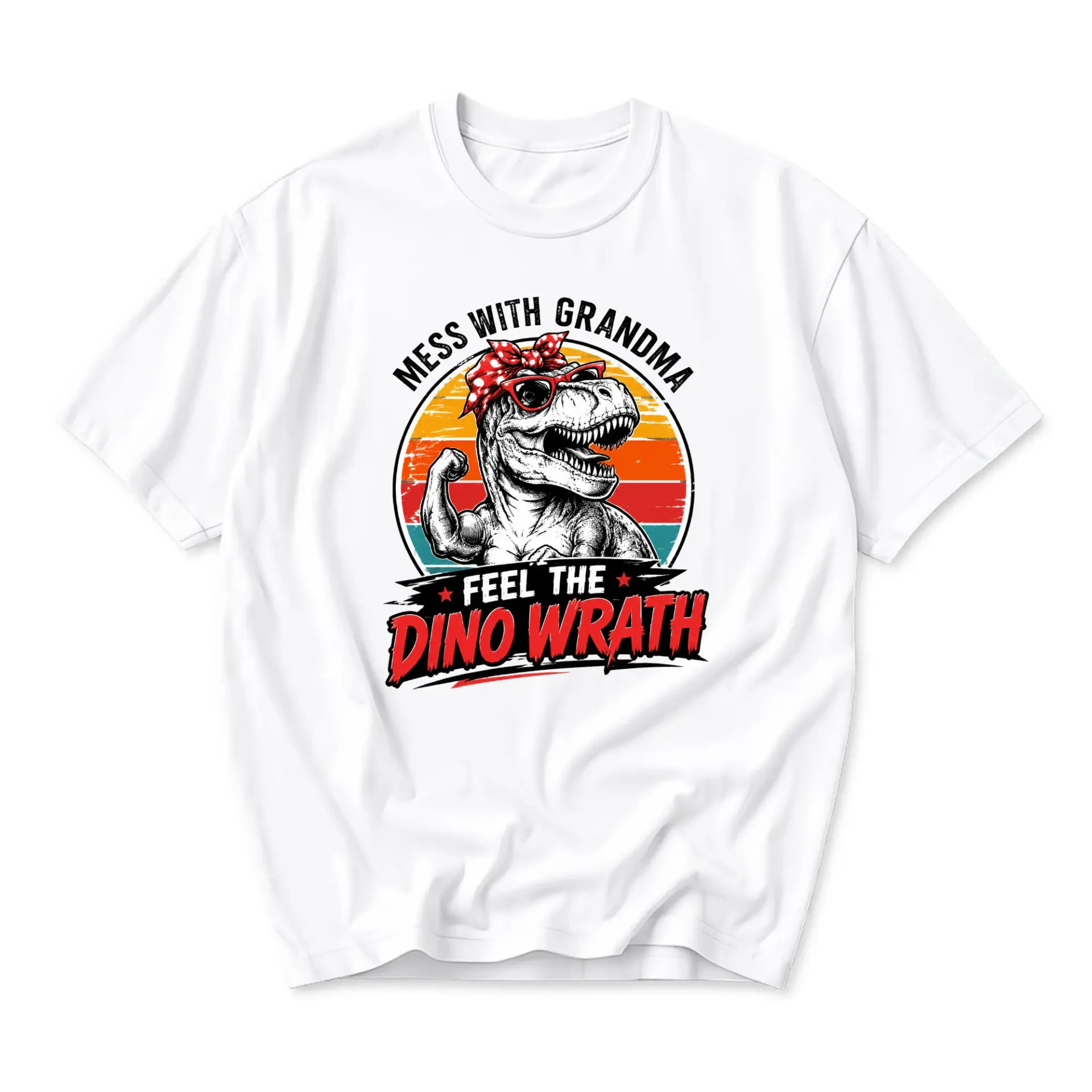 Funny Shirt Unisex Graphic Printed T-Shirt Featuring a Tough Dinosaur Wearing a Bandana and Sunglasses