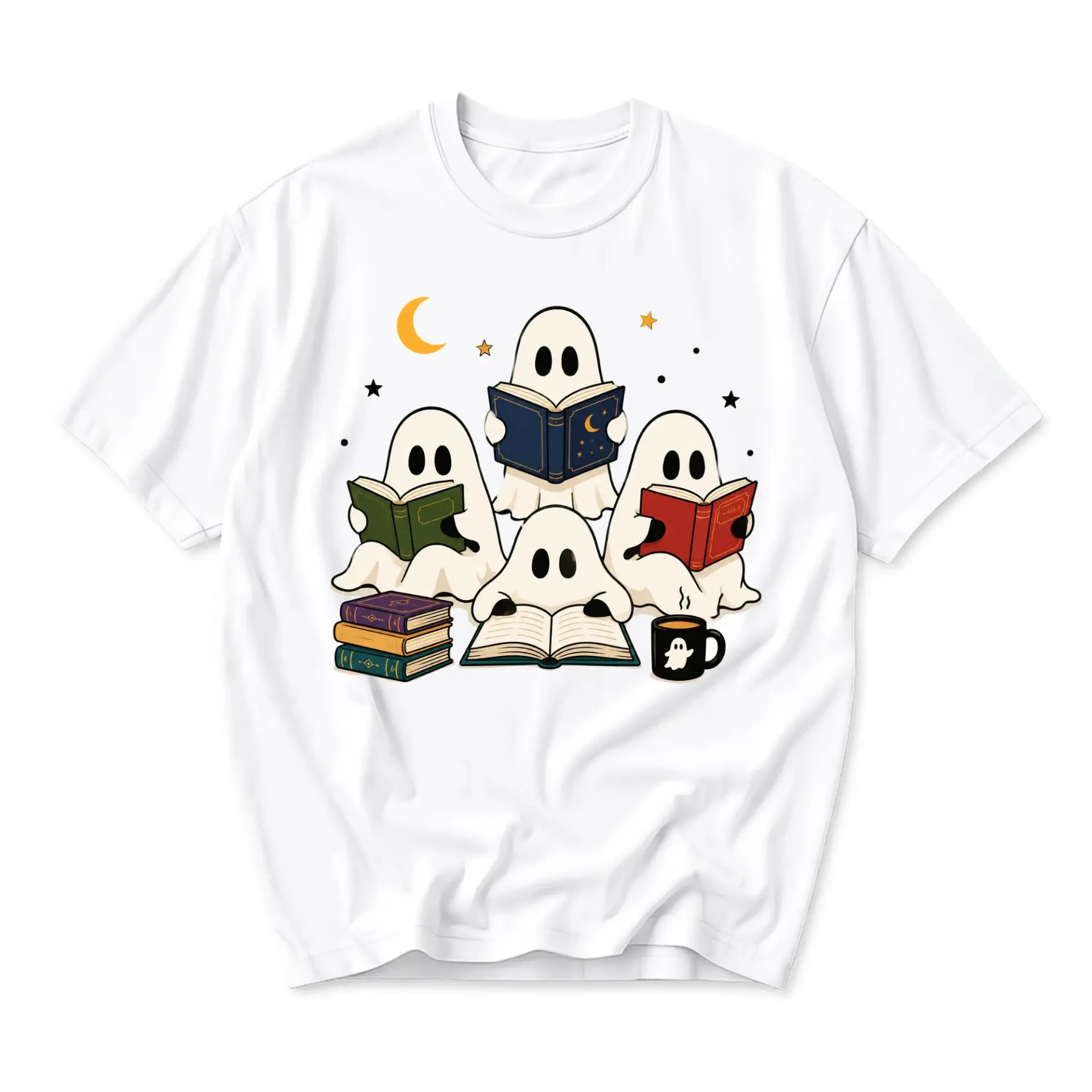 Graphic Tee Unisex Ghost Book Club Shirt Casual Reading Lovers Short Sleeve Crew Neck Cotton Blend Soft Apparel Top
