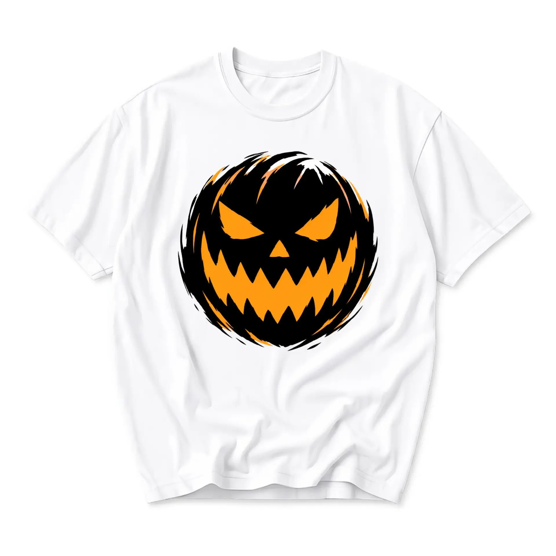 Graphic Tee Unisex Crew Neck Pumpkin Face Print Short Sleeve Shirt for Casual Fall Season and Autumn Holidays