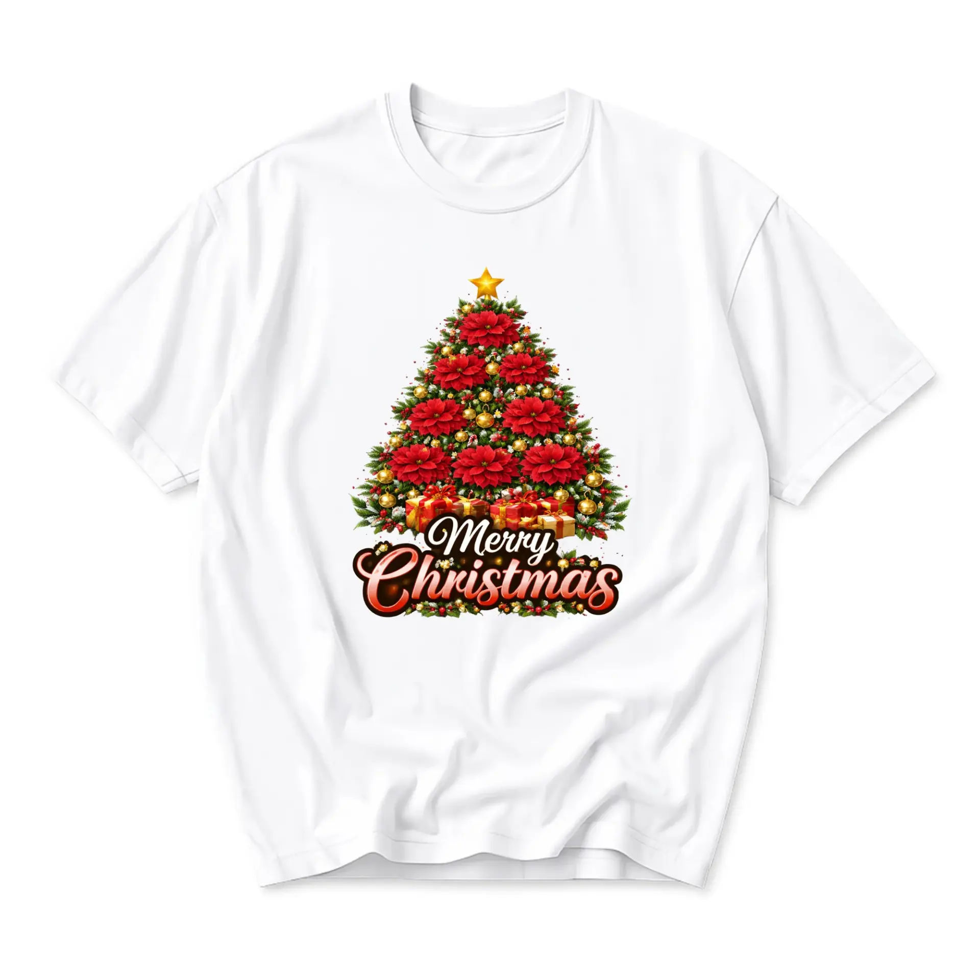 T-shirt Merry Christmas Graphic Tee Holiday Season Festive Tree Design