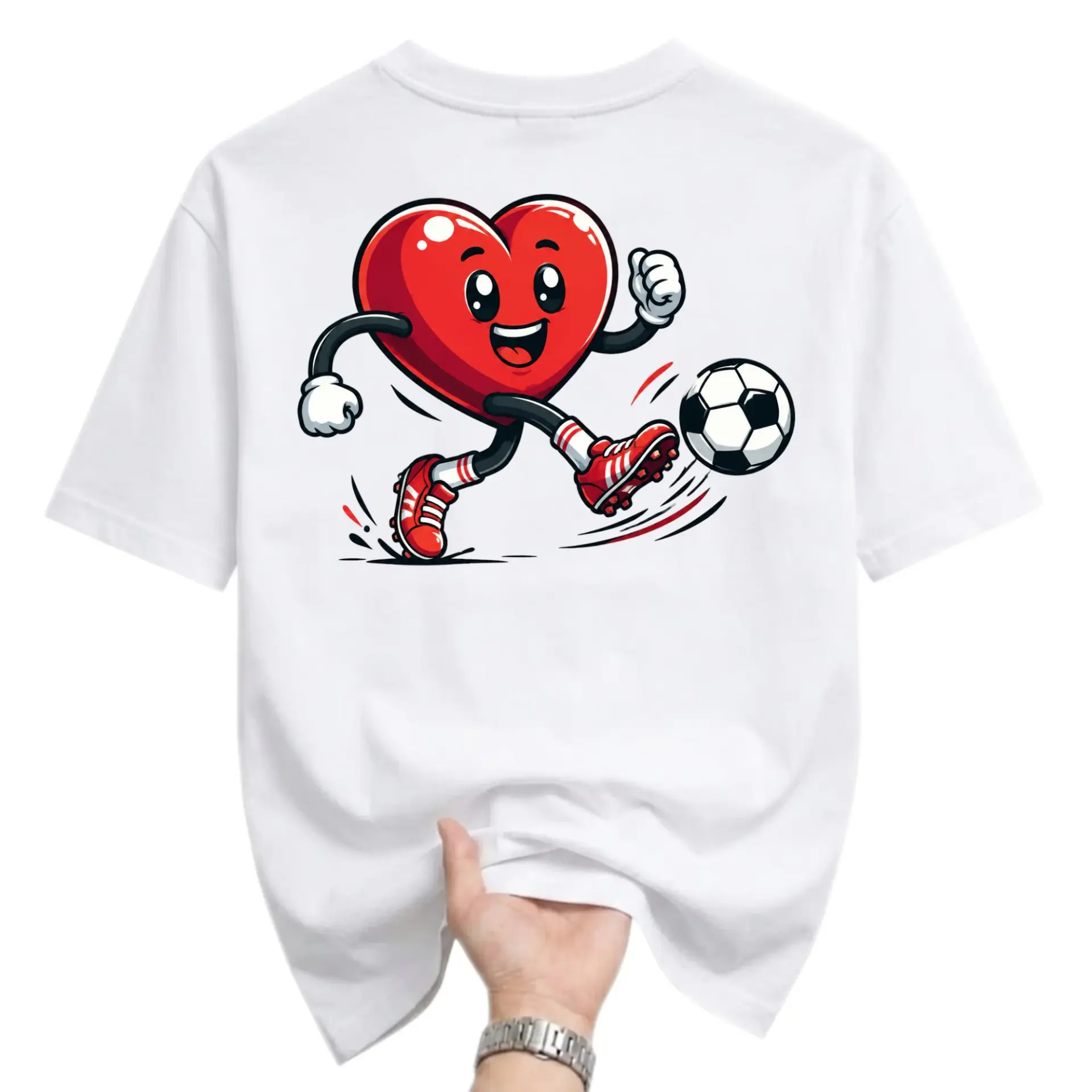 Graphic Tee Unisex Heart Soccer Player Shirt Athletic Cartoon Design Casual Crew Neck Soft Cotton Everyday Apparel