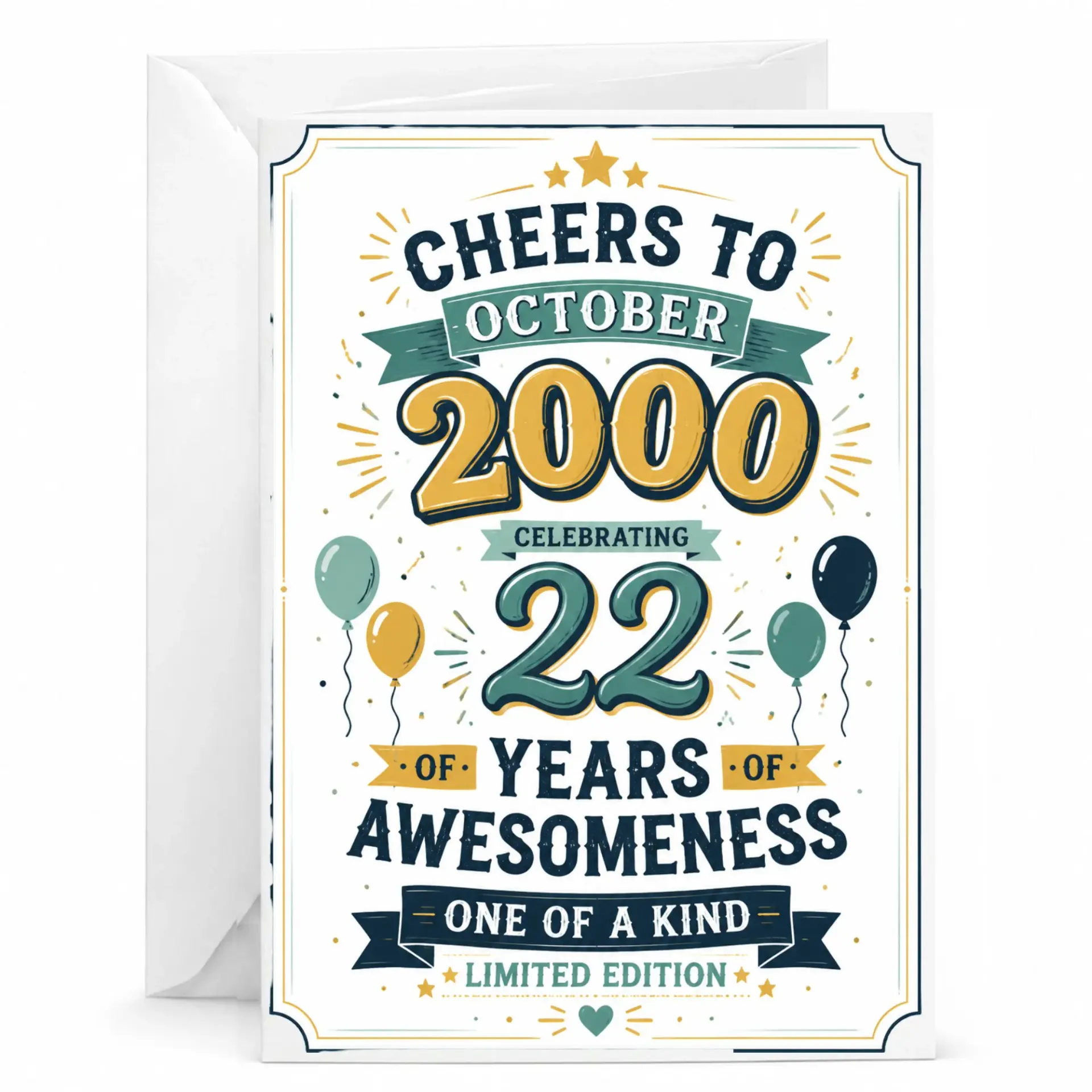 Greeting Card for October 2000 Birthday Celebrating 22 Years of Awesomeness Vintage Style Milestone Anniversary Card