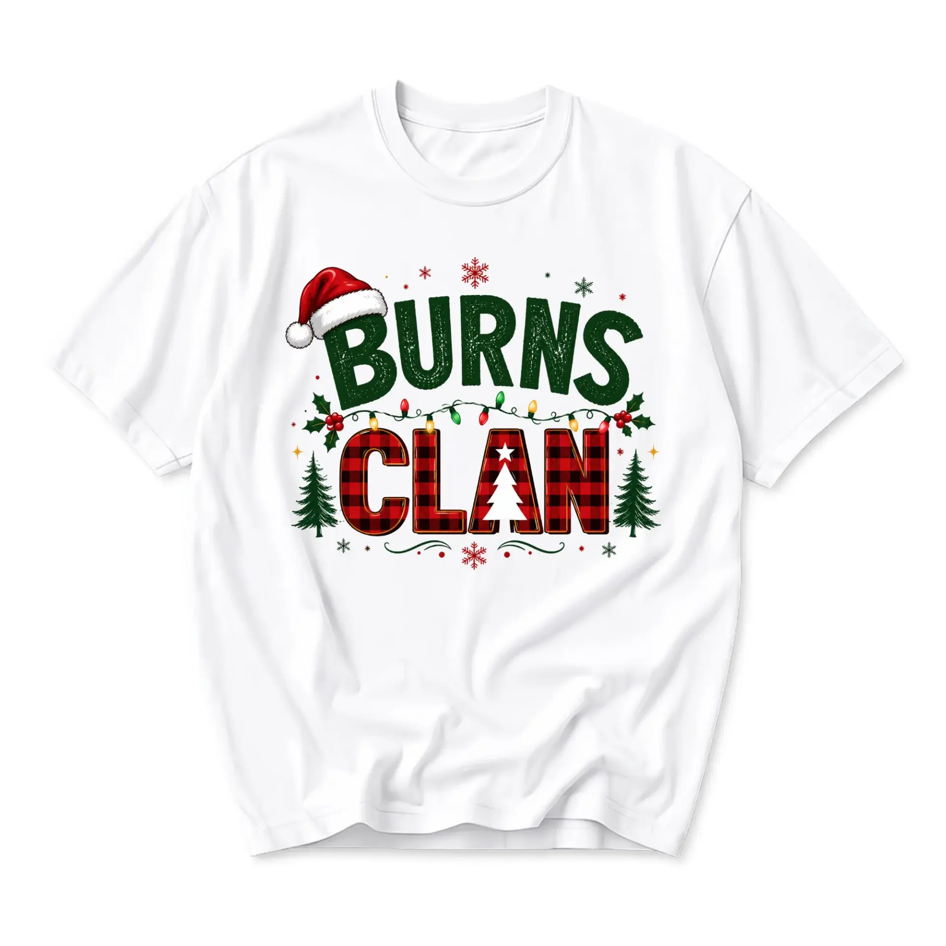 Graphic Tee Burns Clan Christmas Shirt Seasonal Holiday Apparel Festive Winter Themed Unisex Short Sleeve Crew Neck Top