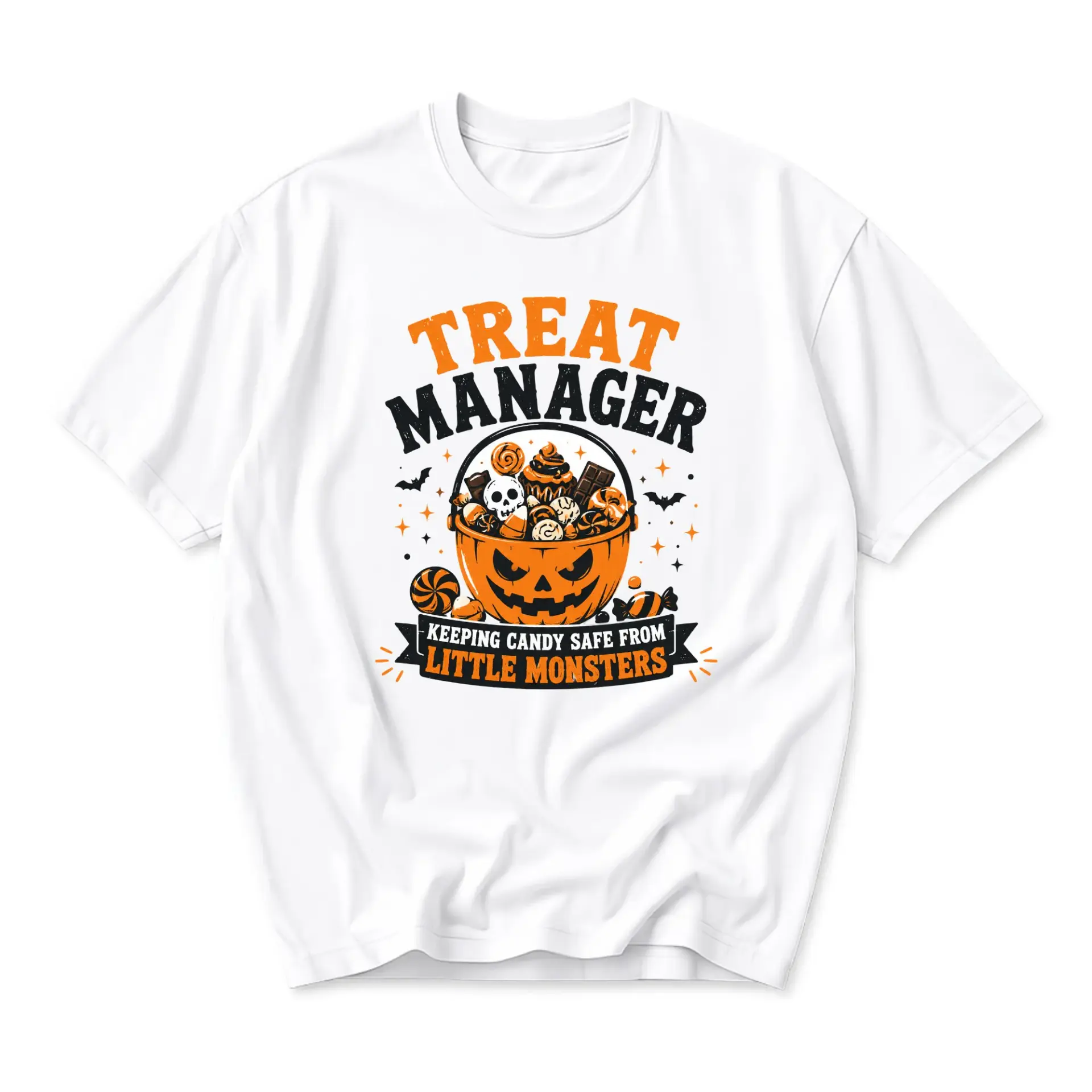 Funny Shirt Treat Manager Keeping Candy Safe from Little Monsters Graphic Tee Unisex Crew Neck Holiday Casual Top