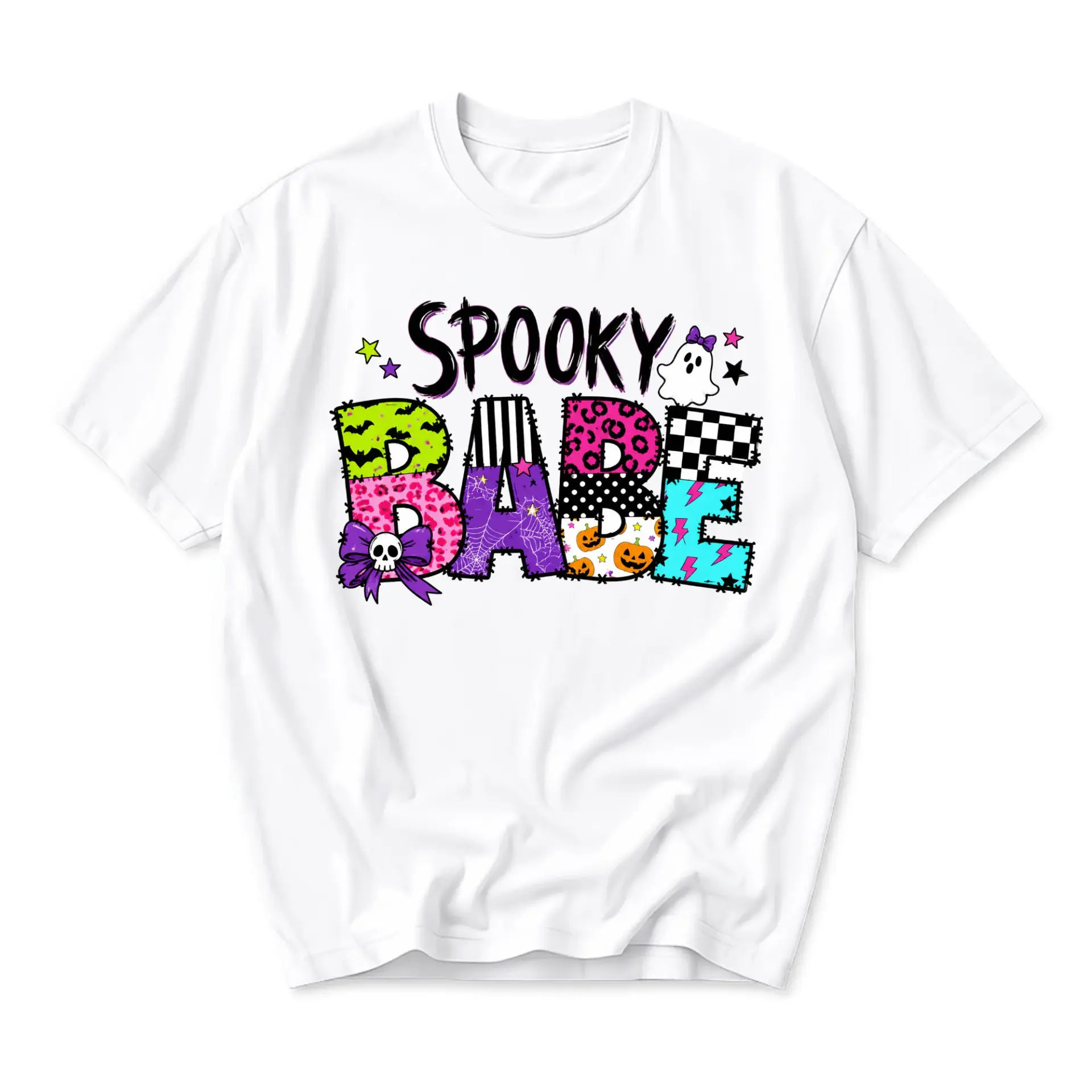 Funny Shirt Spooky Babe Graphic Tee Retro Halloween Theme Unisex Crew Neck Casual Wear Soft Cotton Blend Top