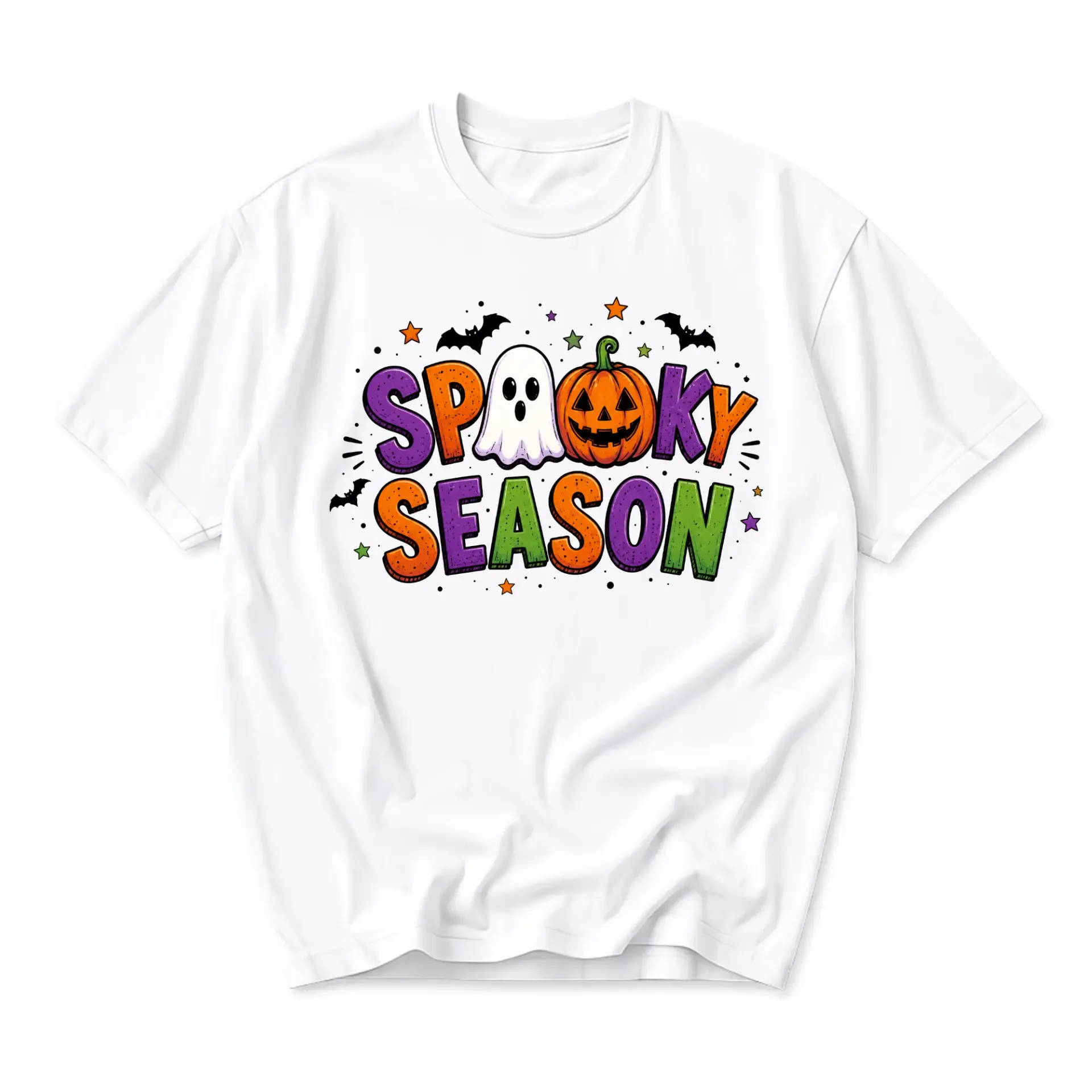 Graphic Tee Spooky Season Halloween Ghost Pumpkin Unisex Crew Neck Short Sleeve Casual Cotton Blend Fashion Shirt Top