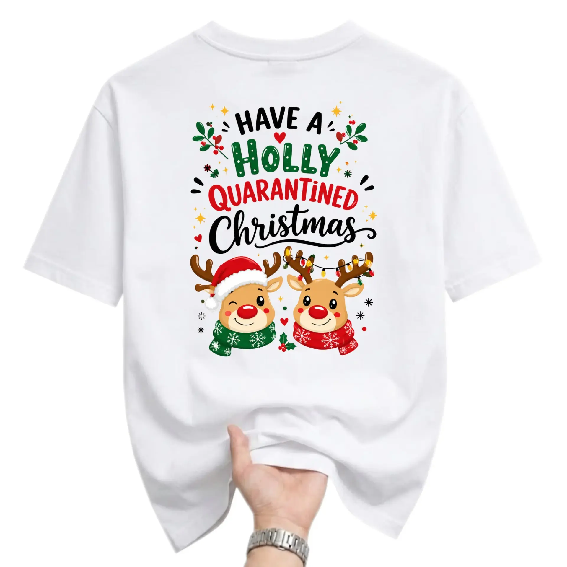 Funny Shirt Have a Holly Quarantined Christmas Graphic Tee Seasonal Holiday Humor Unisex Crew Neck Soft Cotton T-Shirt