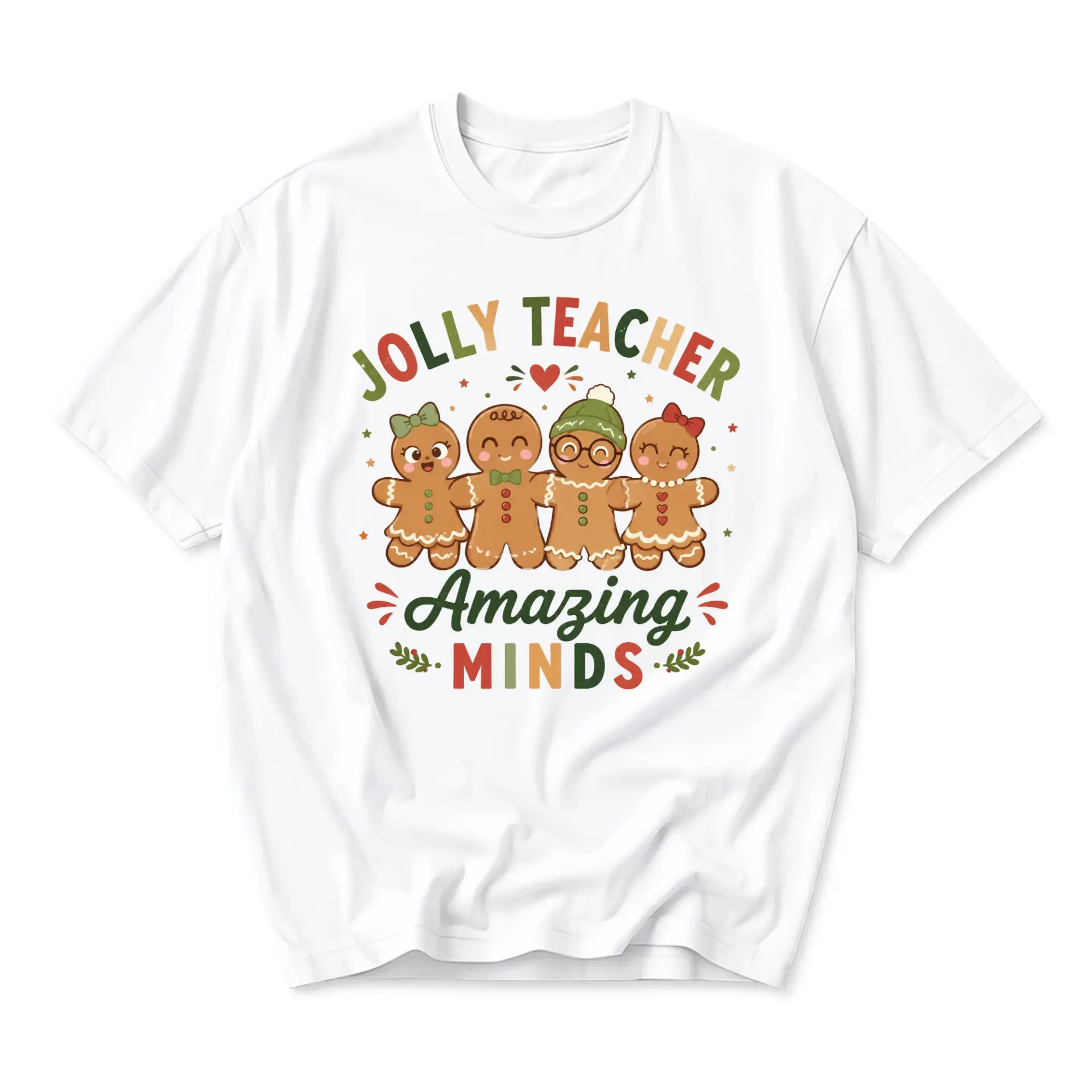 Graphic Tee Jolly Teacher Amazing Minds Gingerbread Men Print Unisex Crew