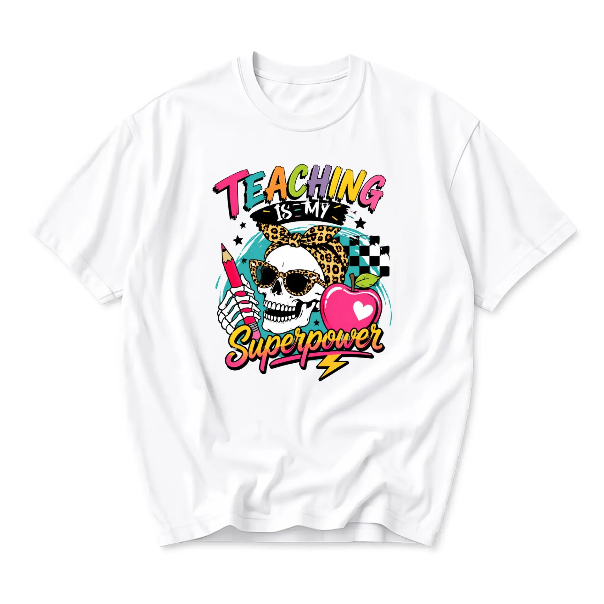 Graphic Tee Teaching Is My Superpower Unisex Crew Neck Shirt Casual Everyday Apparel Soft Preshrunk Cotton Blend