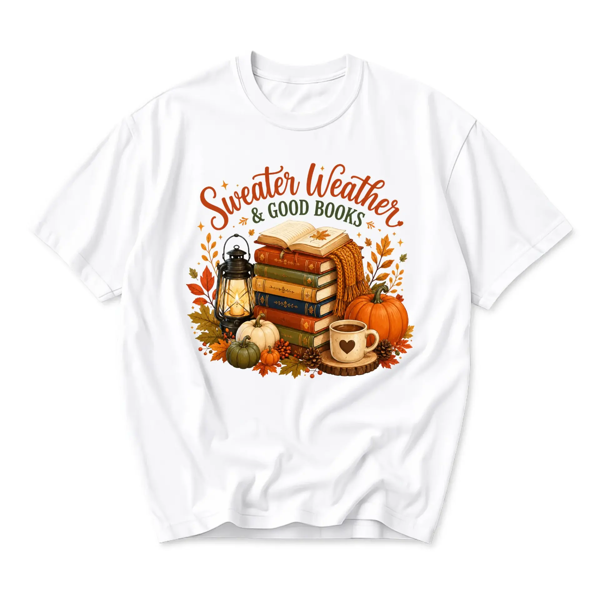 Graphic Tee Sweater Weather and Good Books Autumn Reading Shirt Cozy Seasonal Unisex Apparel for Fall Enthusiasts