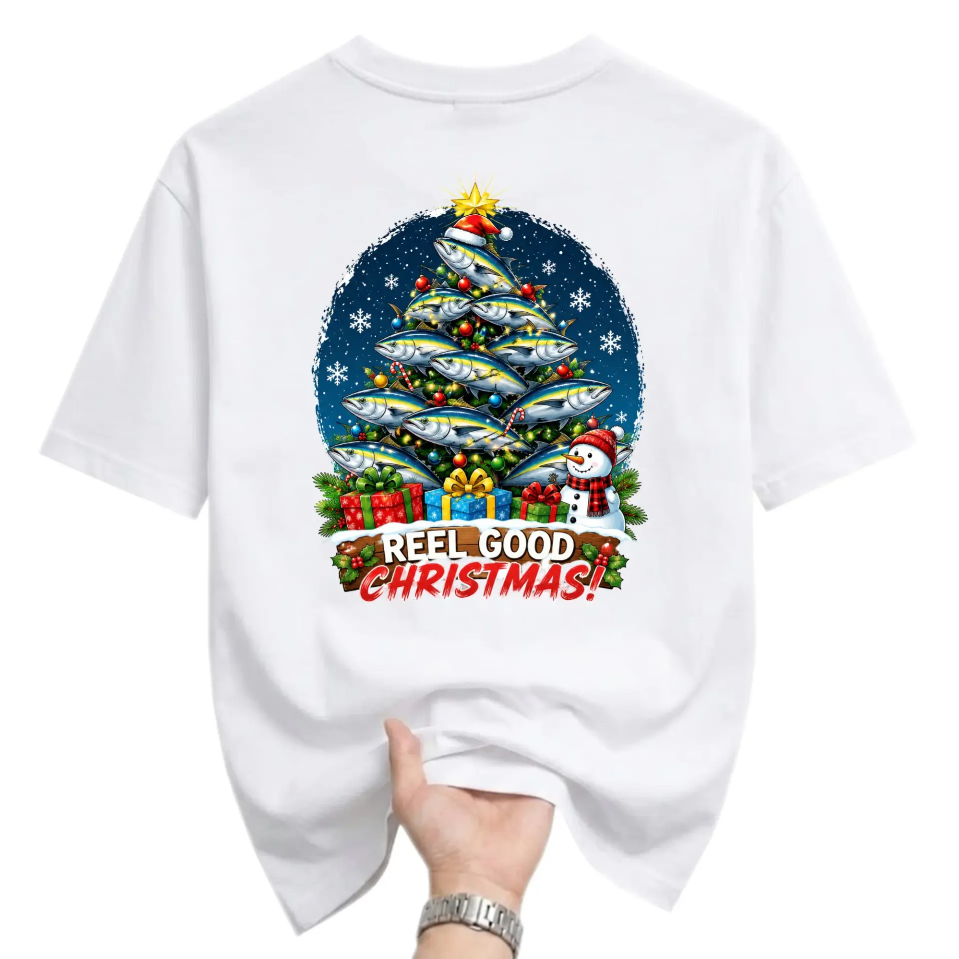 Graphic Tee Reel Good Christmas Fishing Holiday T-Shirt Unisex Crew Neck Casual Everyday Wear Soft Cotton Shirt