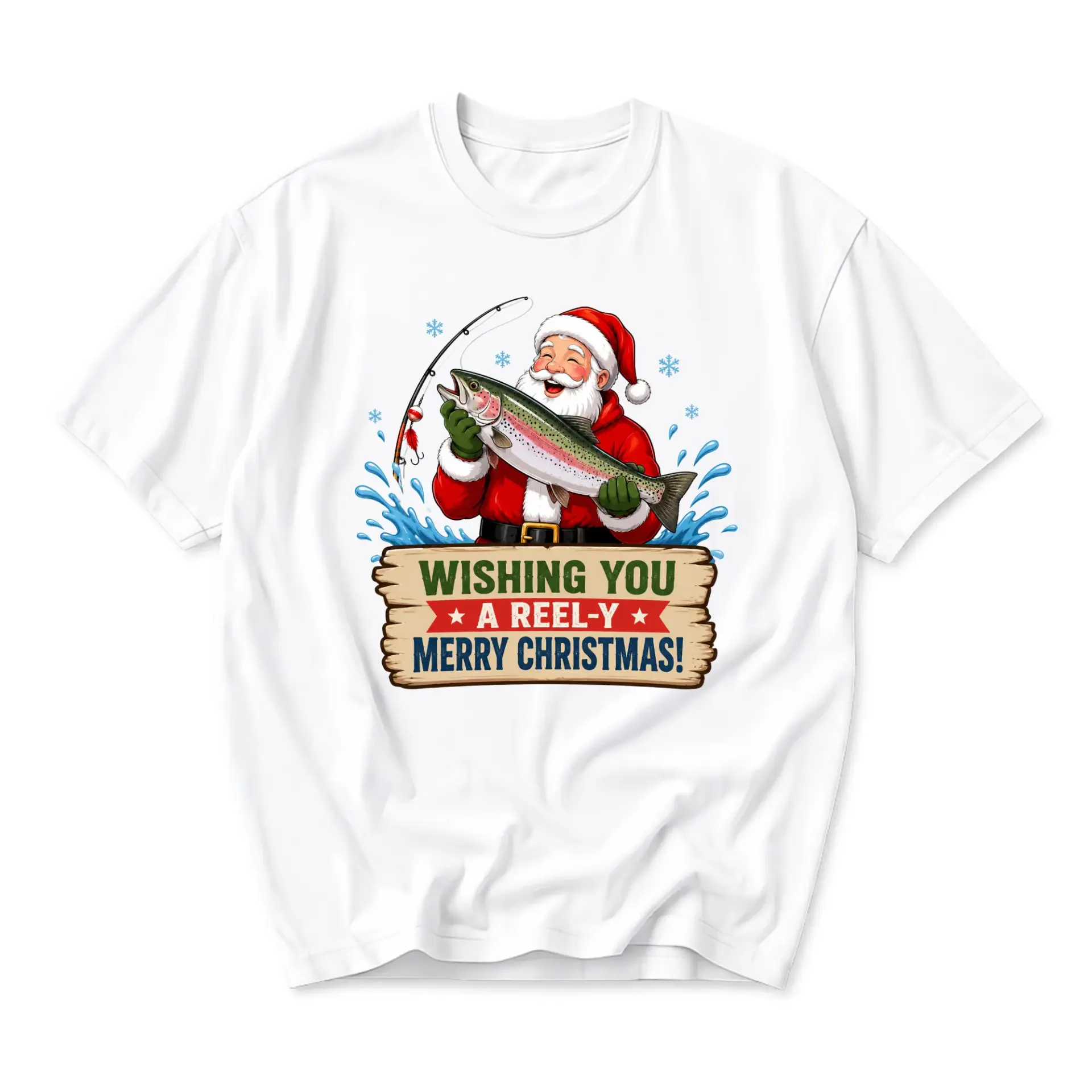 Funny Shirt Christmas Fishing Graphic Tee Holiday Pun Seasonal Apparel