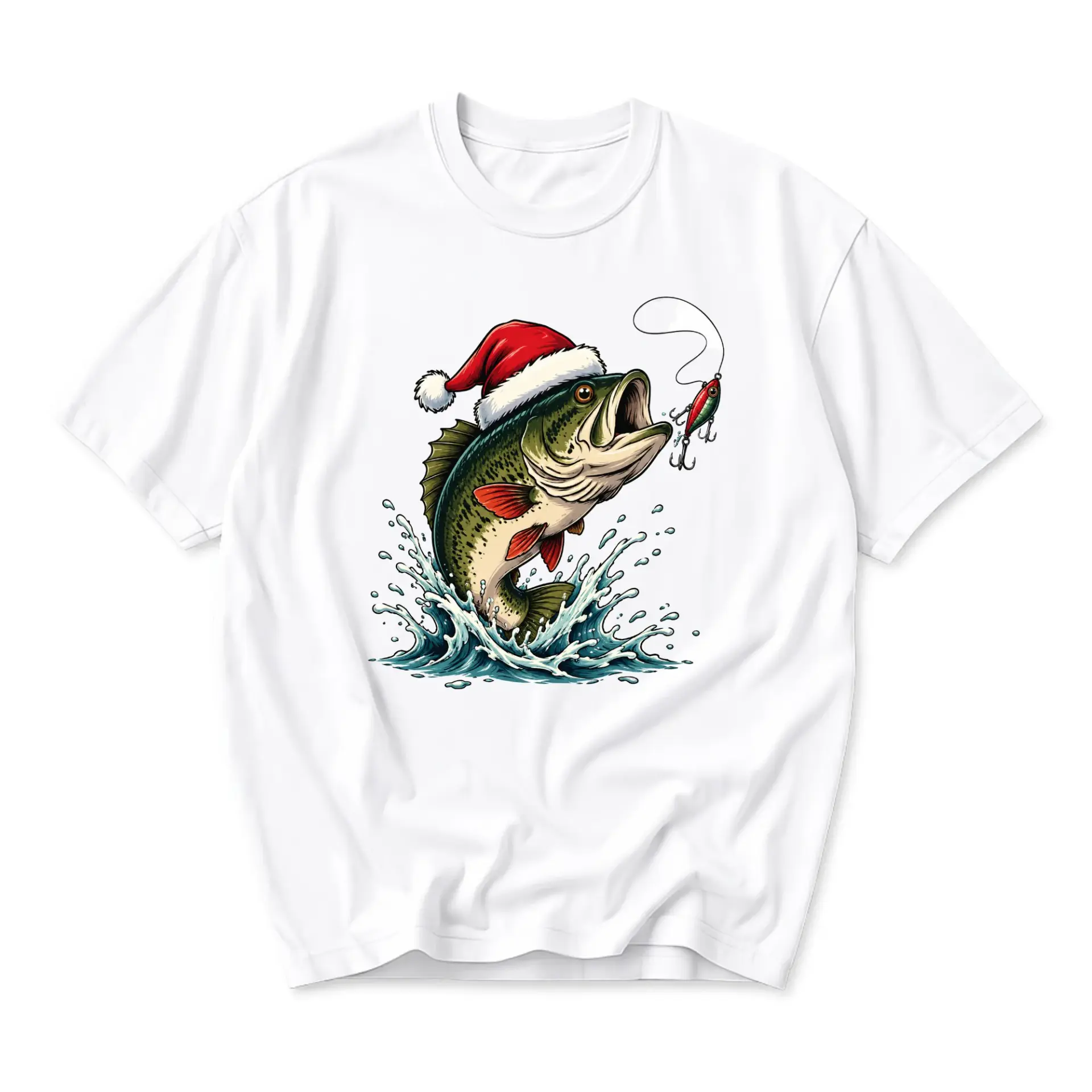 Graphic Tee Christmas Fishing Shirt Festive Holiday Apparel Unisex Crew