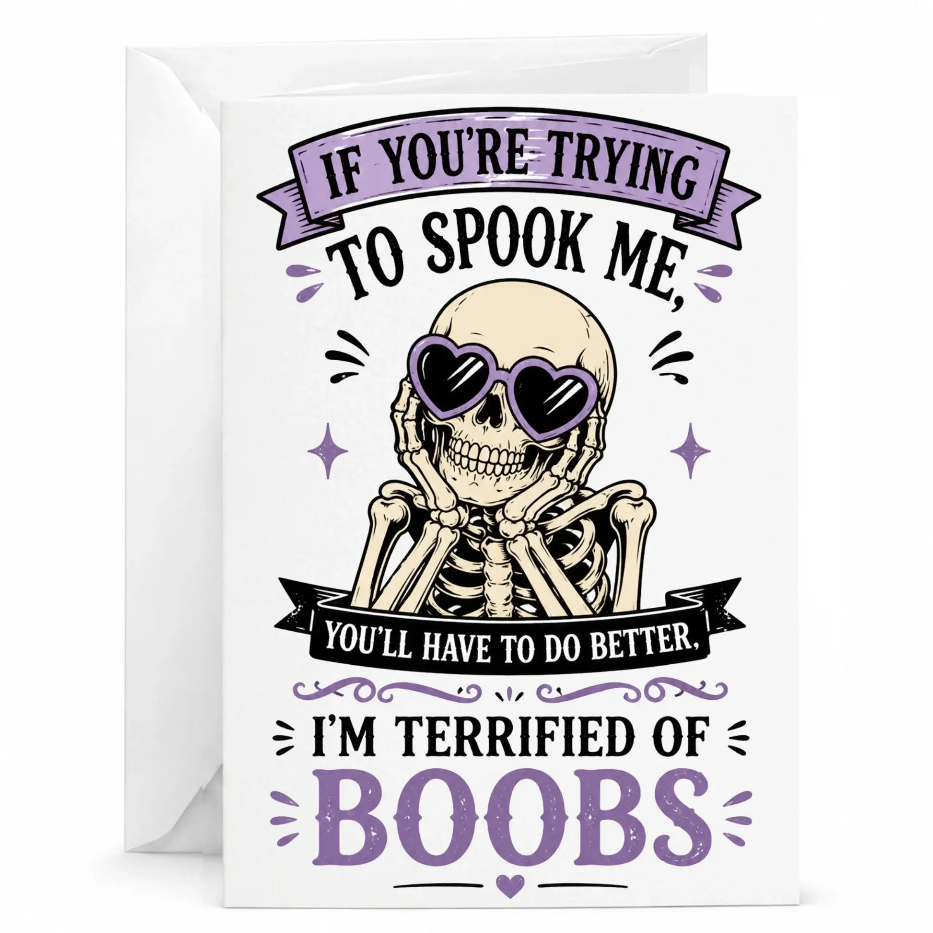 Funny Greeting Card with Skeleton Wearing Heart Sunglasses Design Humorous Sarcastic for Friends