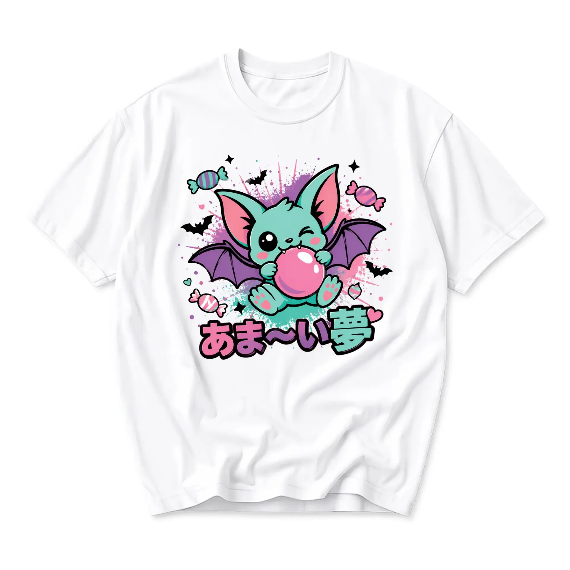 Graphic Tee Cute Bat Chewing Bubble Gum Artistic Illustration Unisex Crew Neck Short Sleeve Cotton Blend Casual Shirt