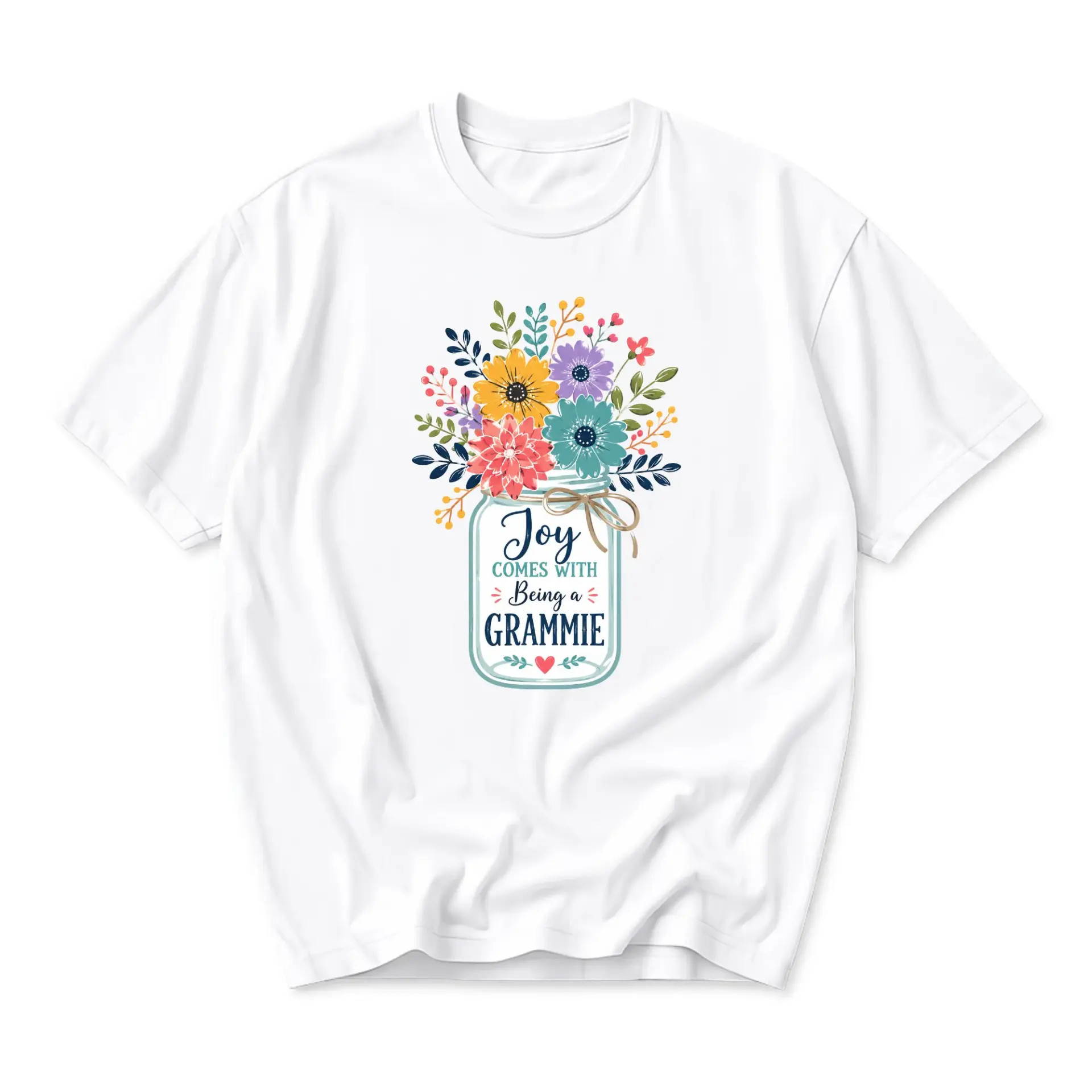 Graphic Comes with Being a Grammie Floral Mason Jar Design Unisex Crew Neck Everyday Casual Cotton T-Shirt