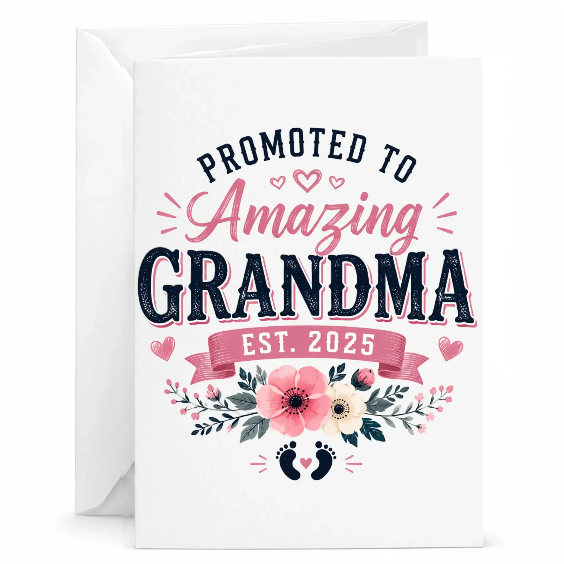 Greeting Card Promoted to Amazing Grandma Est 2025 Floral Announcement Keepsake for New Grandmother Keepsake Note