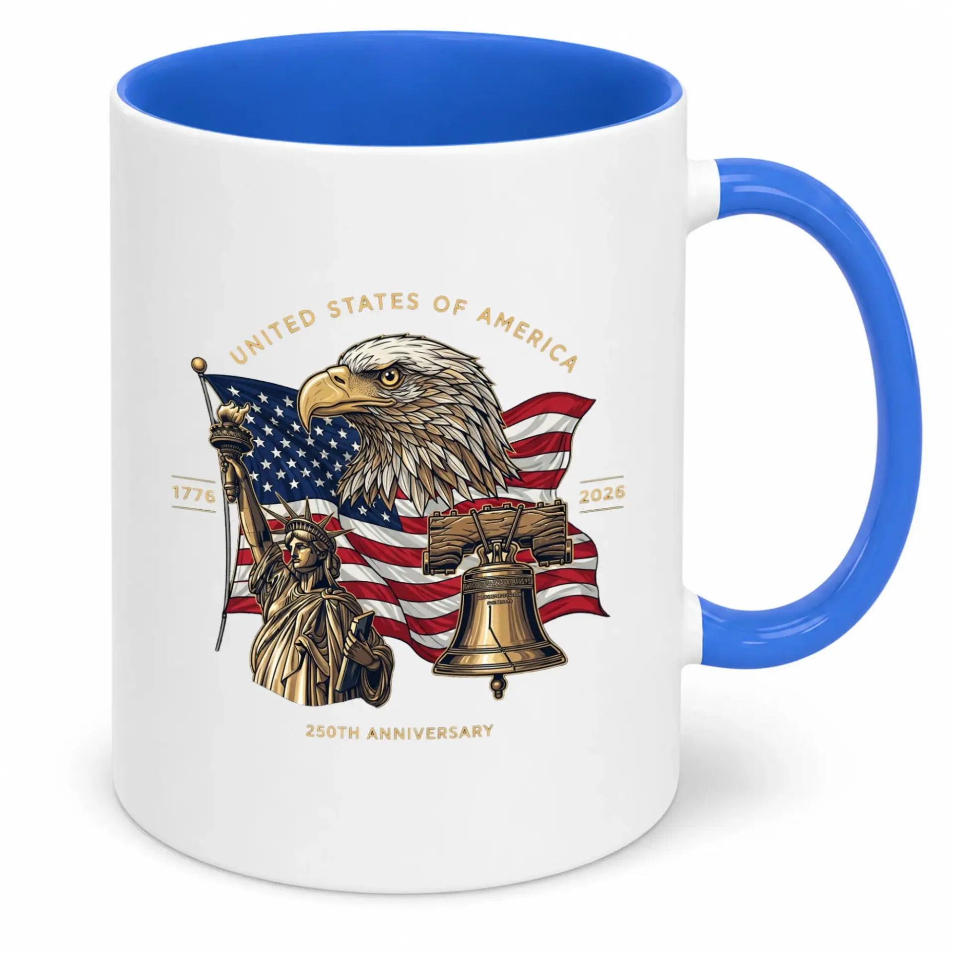 Patriotic 250th Anniversary Coffee Mug 1776-2026, American Commemorative Ceramic Drinkware for Home Office, Historical National Symbols Design