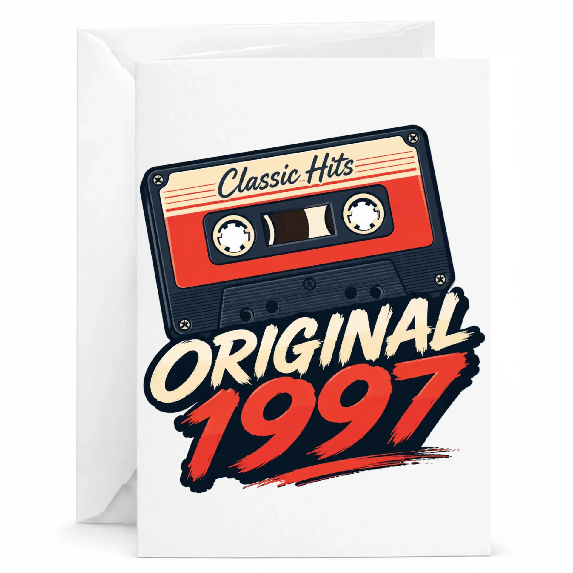 Birthday Card Vintage Cassette Tape Design Original 1997 Classic Hits Graphic Greeting Card for Milestone Celebration