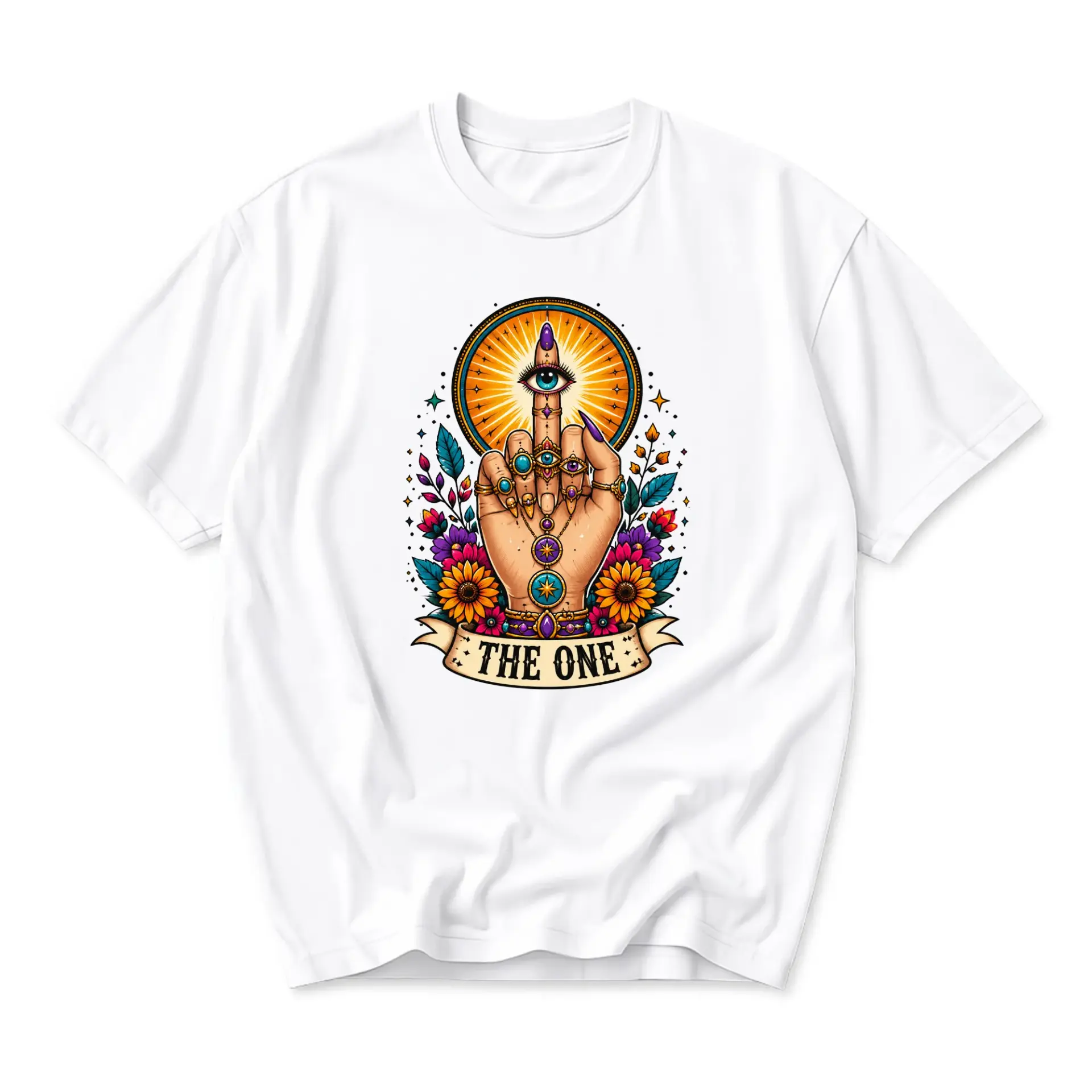 Graphic Tee the One Hand Symbol Artistic Illustration Unisex Crew Neck Short Sleeve Casual Cotton Blend Shirt