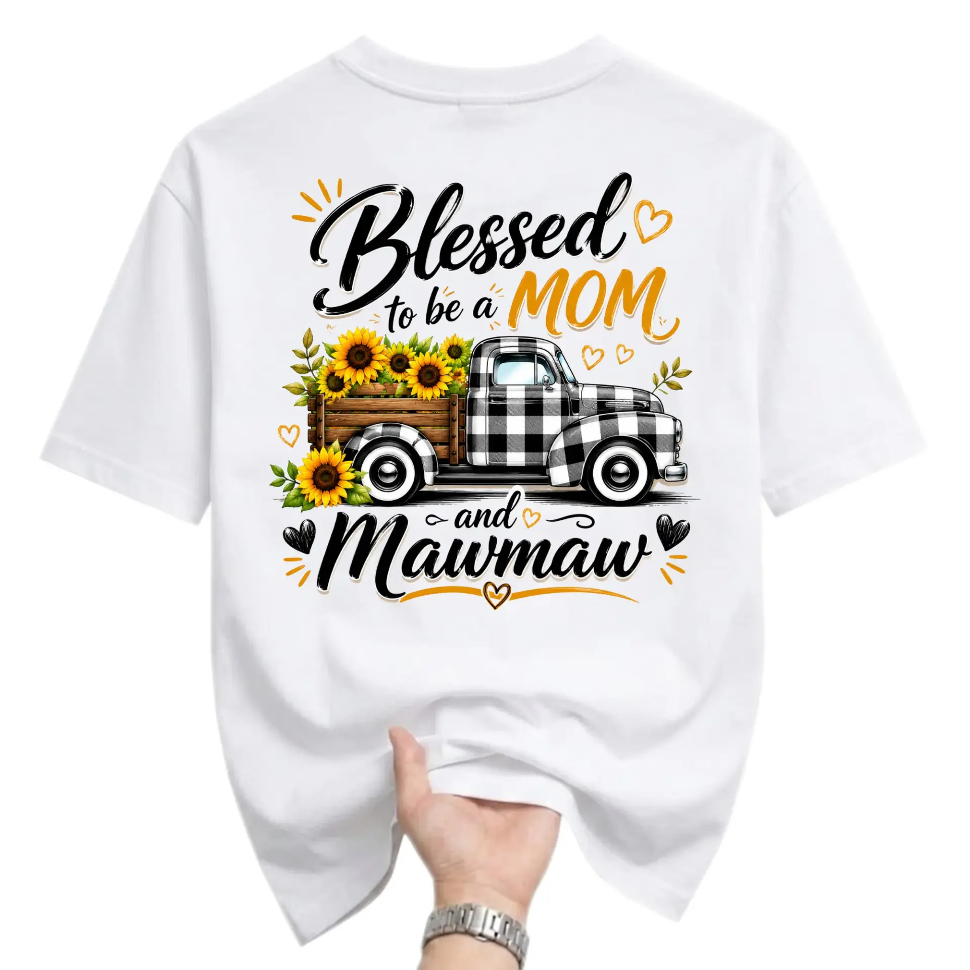 Graphic Tee Blessed to Be a Mom and Mawmaw Sunflower Farm Truck Unisex Crew Neck Casual Everyday Printed T-Shirt