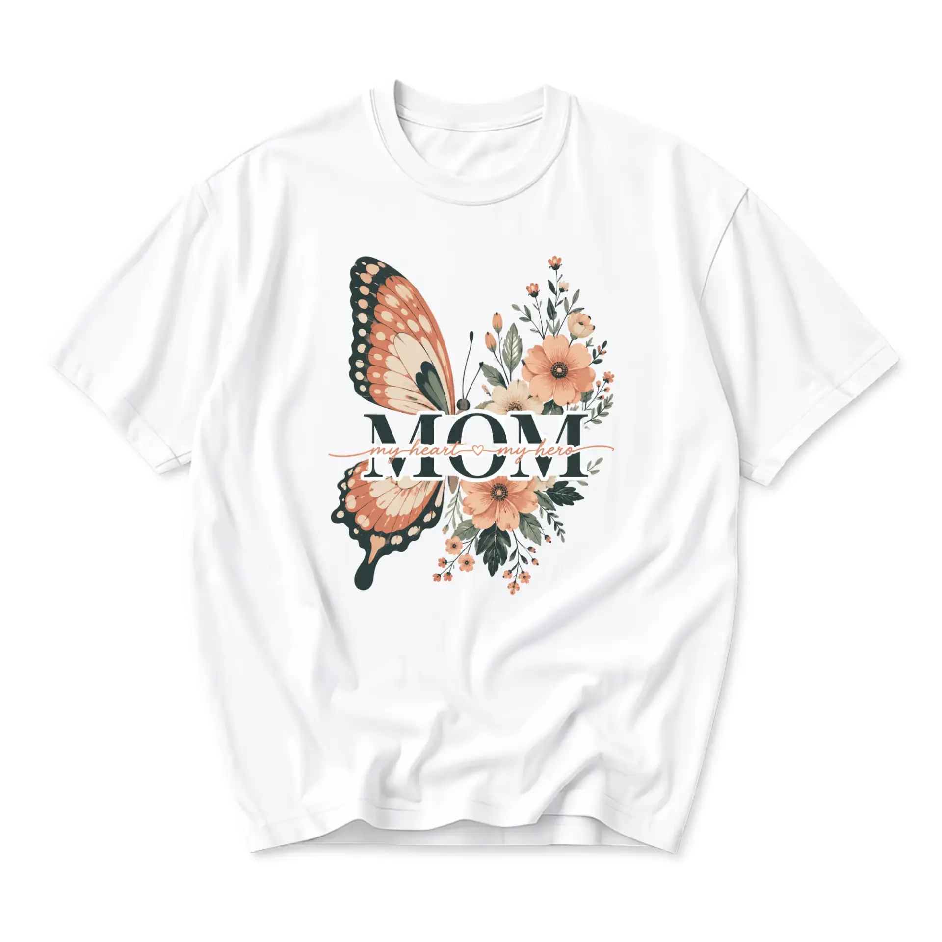 Graphic Tee Mom Butterfly Floral Design Unisex Crew Neck Short Sleeve Soft Casual Cotton Blend Everyday Shirt