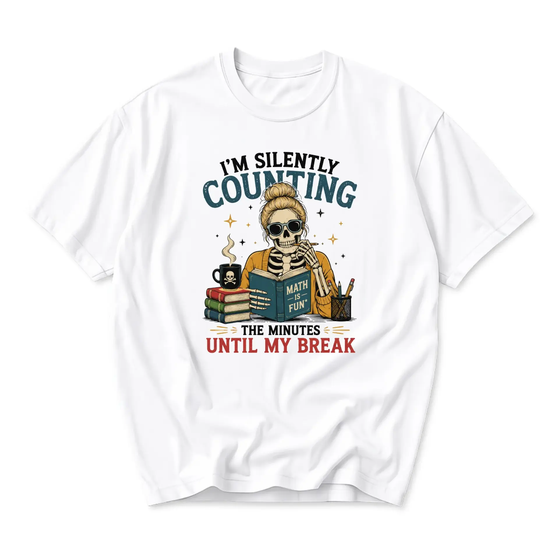 Funny Shirt I Am Silently Counting the Minutes Until My Break Graphic Tee Casual Unisex Crew Neck Cotton Top
