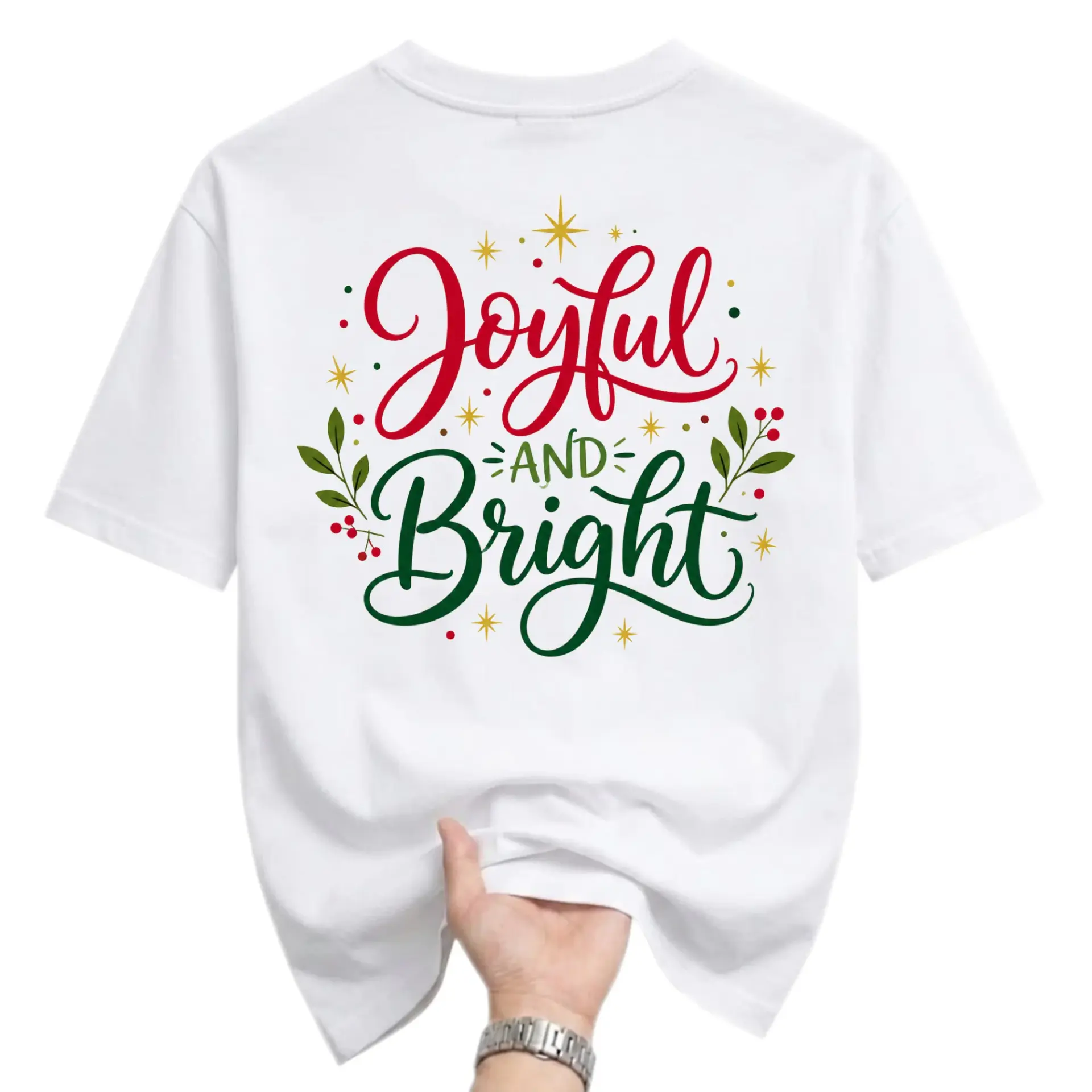 T-shirt Joyful and Bright Graphic Tee Christmas Holiday Season Casual Cotton Blend Unisex Crew Neck Short Sleeve Top