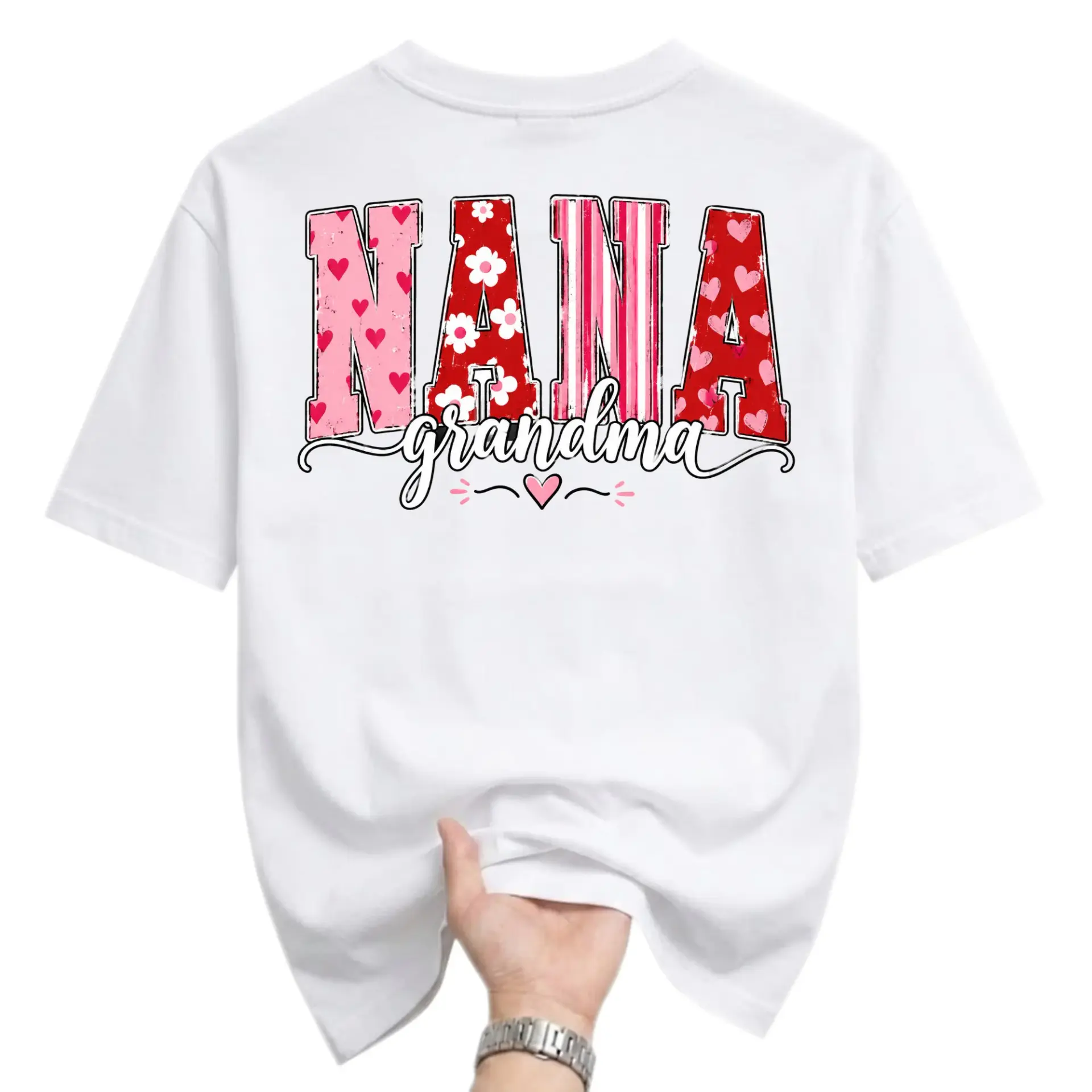 Graphic Tee Nana Grandma Heart Floral Print Unisex Crew Neck Casual Everyday Short Sleeve Cotton Blend T-Shirt Top