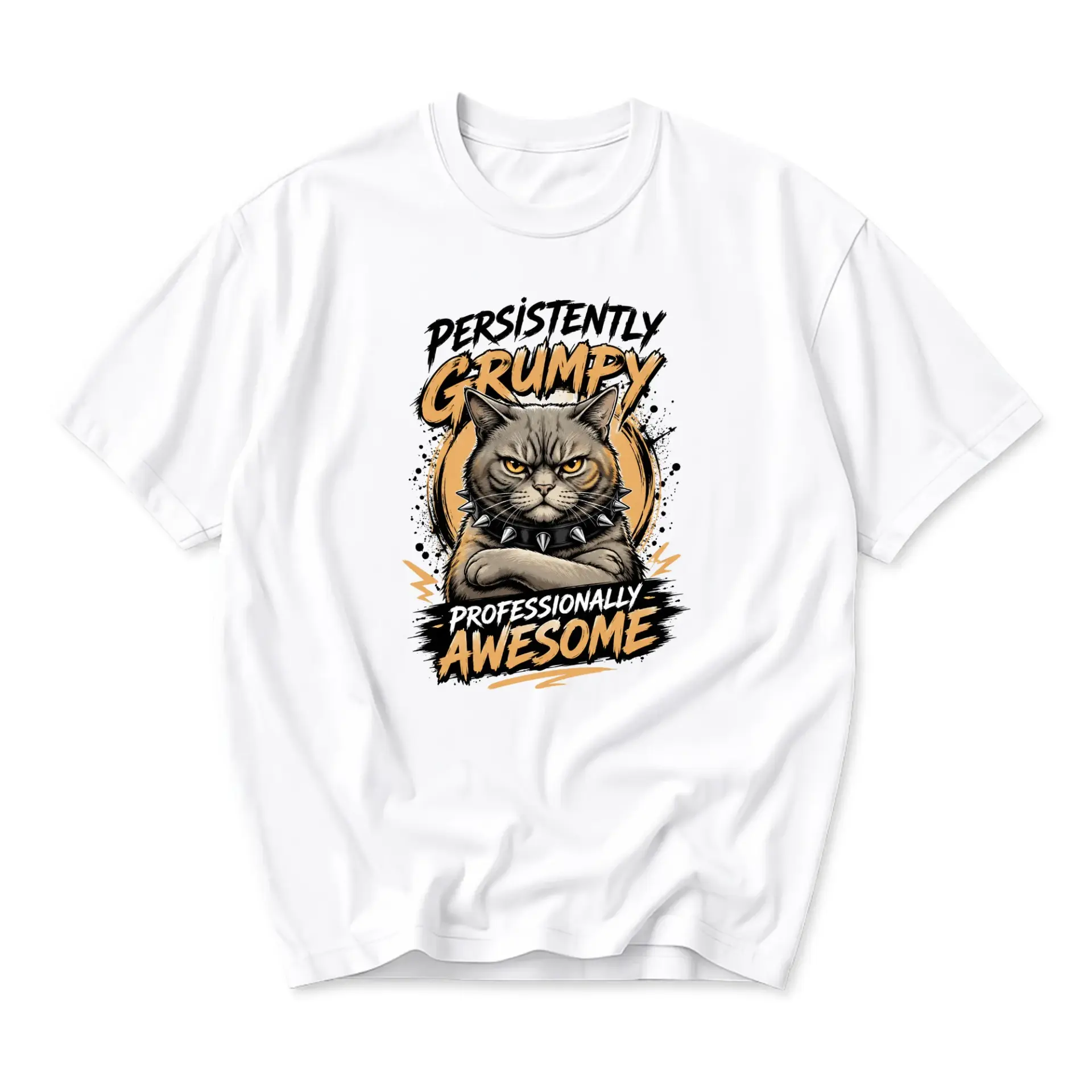 Funny Shirt Angry Cat Mood Graphic Tee Unisex Crew Neck Casual Cotton Blend Apparel for Everyday Wear and Self Expression - Girl Dad - White