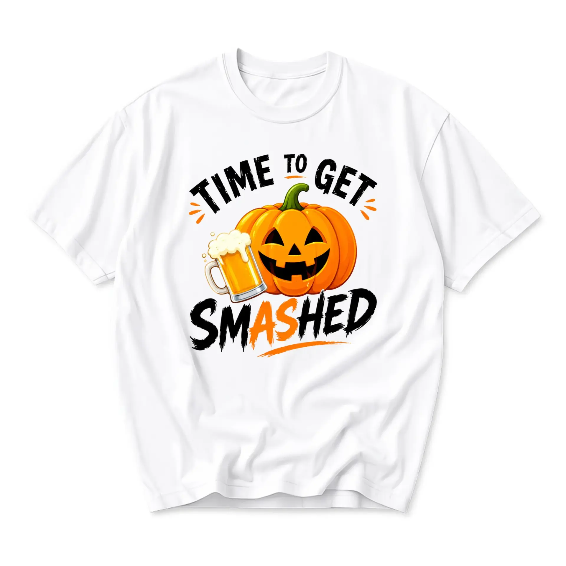 Funny Shirt Time to Get Smashed Pumpkin Beer Graphic Tee Unisex Crew Neck Casual Everyday Wear Soft Cotton Apparel