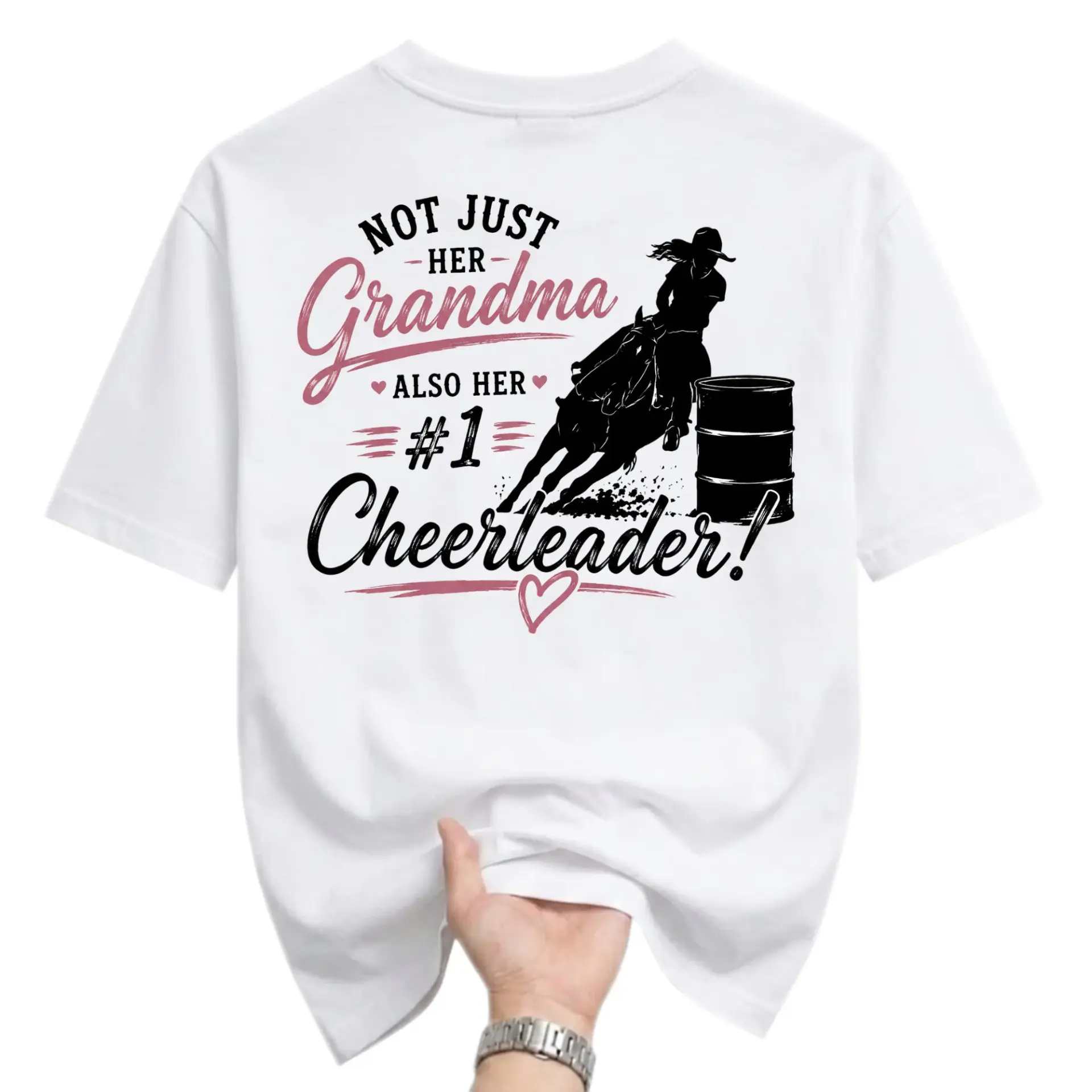 Graphic Tee Not Just Her Grandma Also Her Number One Cheerleader Horse Barrel Racing Equestrian Unisex Crew Neck Shirt