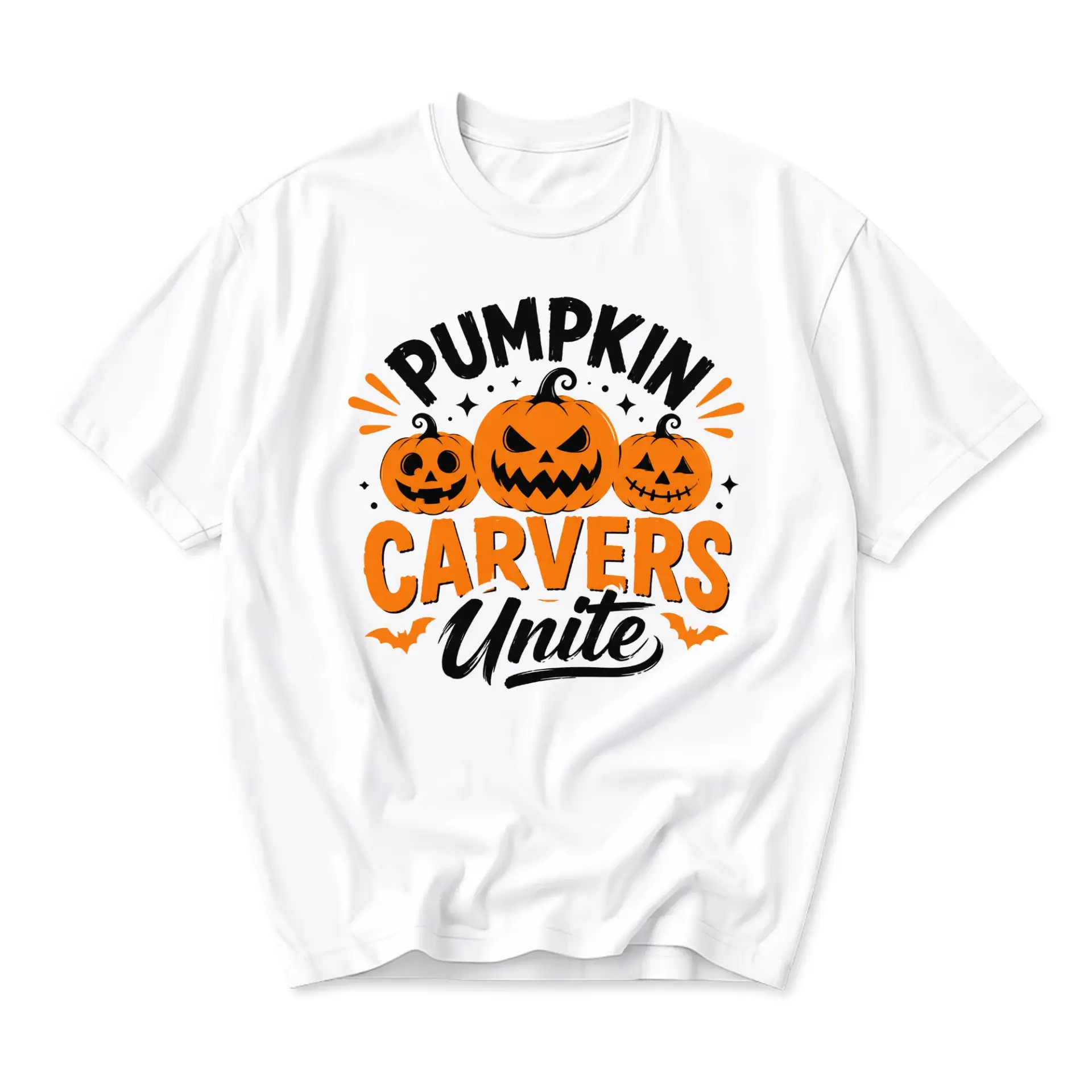 Graphic Tee Pumpkin Carvers Unite Unisex Crew Neck T-Shirt Short Sleeve Seasonal Autumn Apparel for Casual Wear