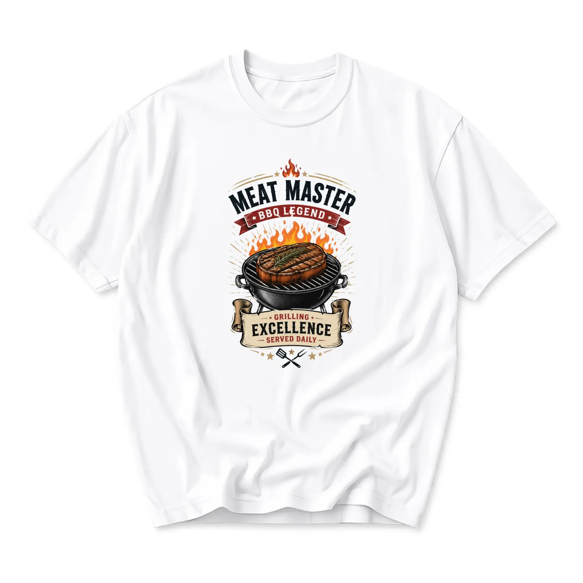 Funny Shirt Master Bbq Legend Graphic Tee Casual Unisex Crew Neck T-Shirt for Grilling Enthusiasts Barbecue Lover