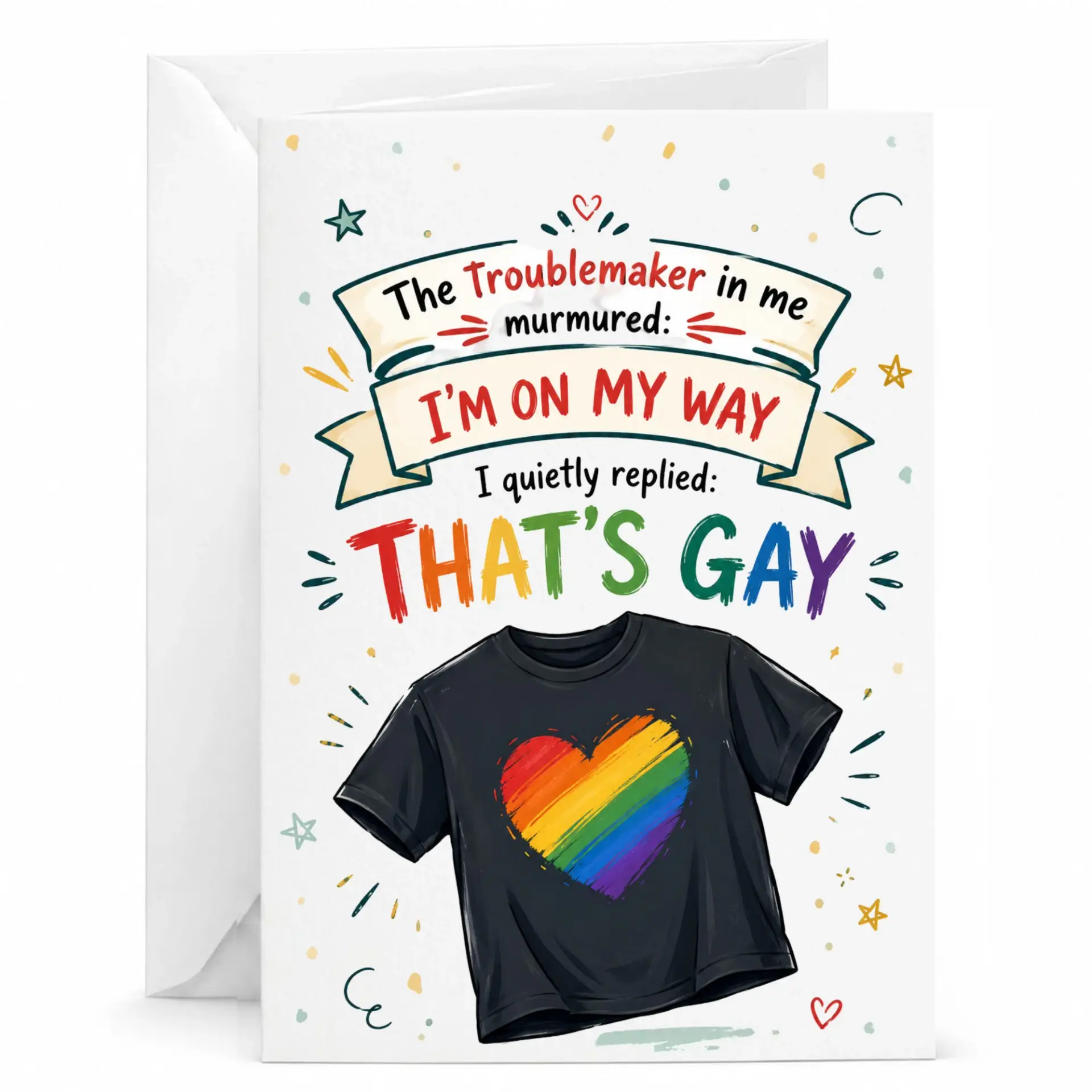 Funny Greeting Card with Rainbow Heart T-Shirt Design for Pride and Lgbtq Month