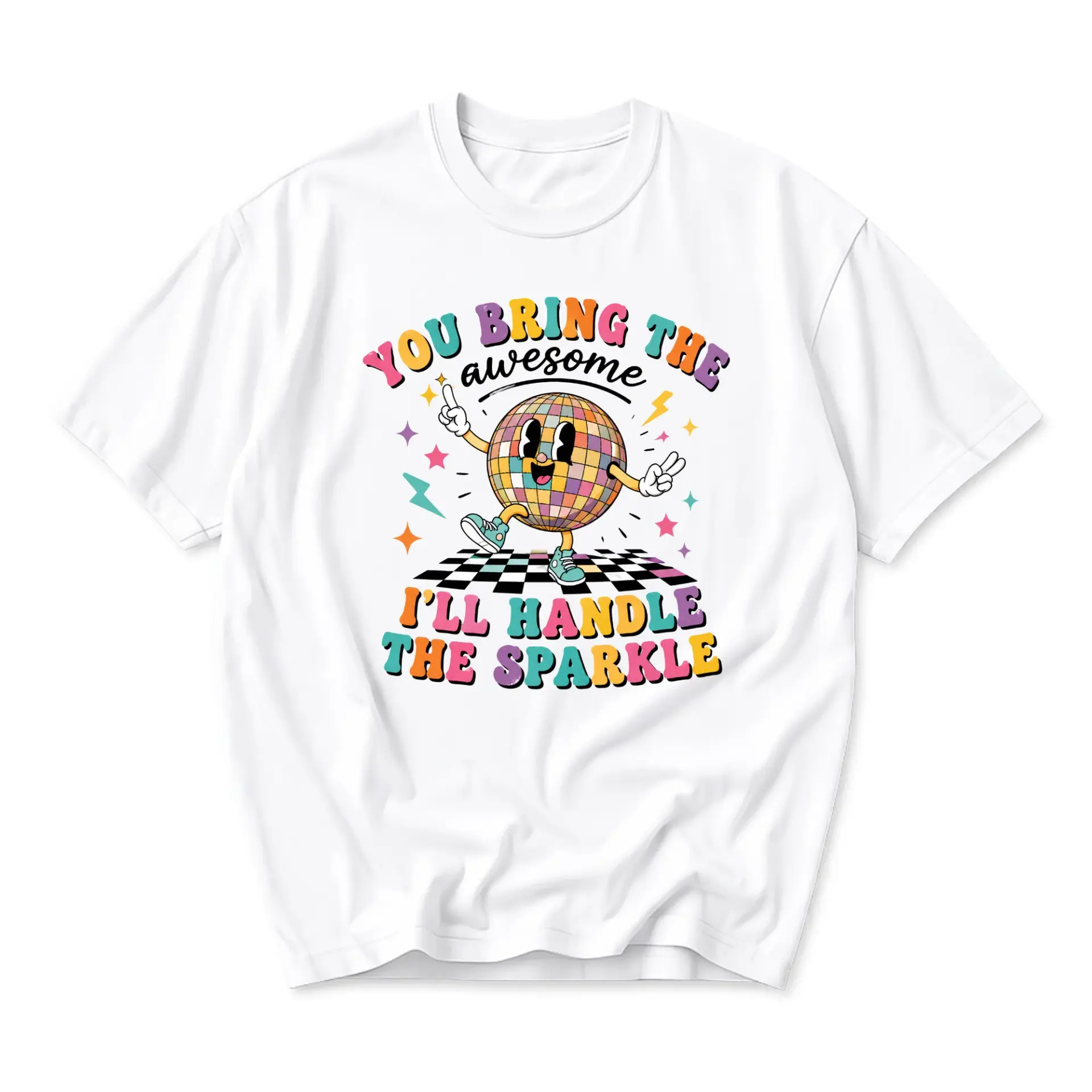 Graphic Tee Retro Disco Ball Shirt Funny Unisex Crew Neck Casual Everyday Expression Top for Parties and Events
