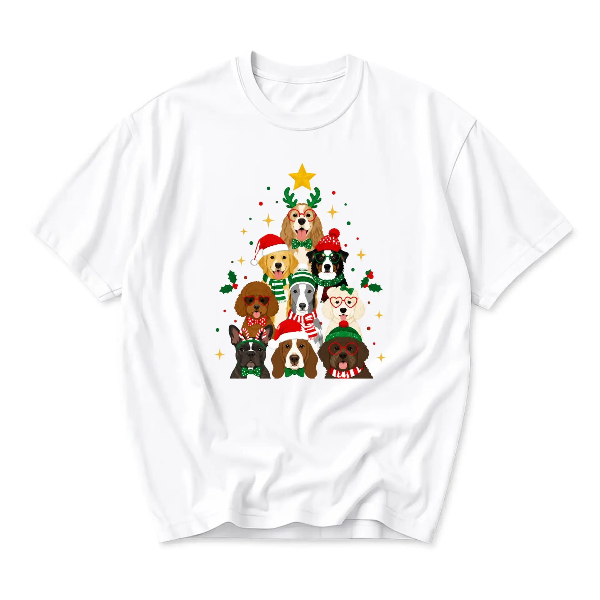 Graphic Tee Unisex Christmas Dog Tree Shirt Holiday Festive Apparel for