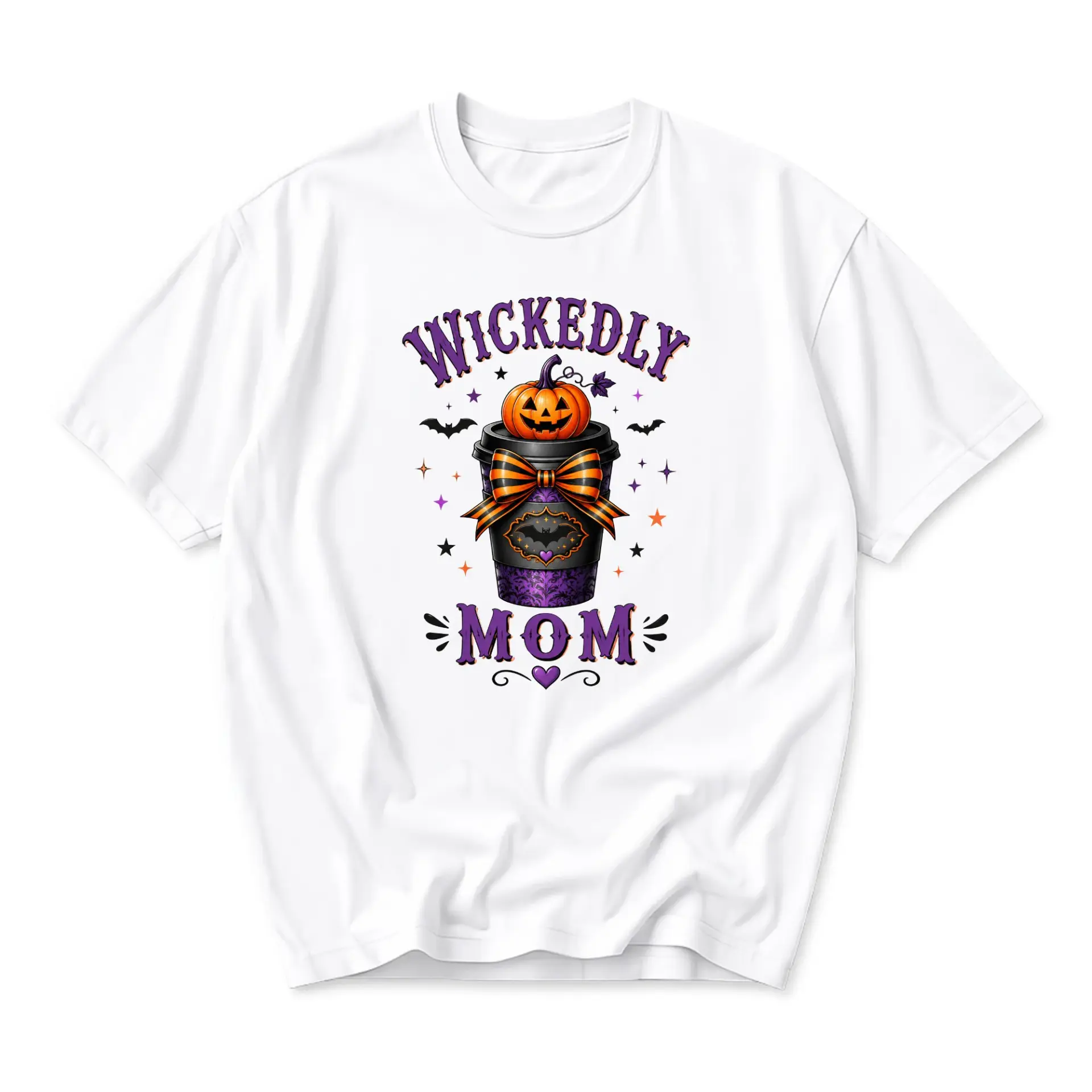 Graphic Tee Wickedly Mom Halloween Coffee Cup Design Unisex Cotton Blend Short Sleeve Crew Neck Casual Apparel