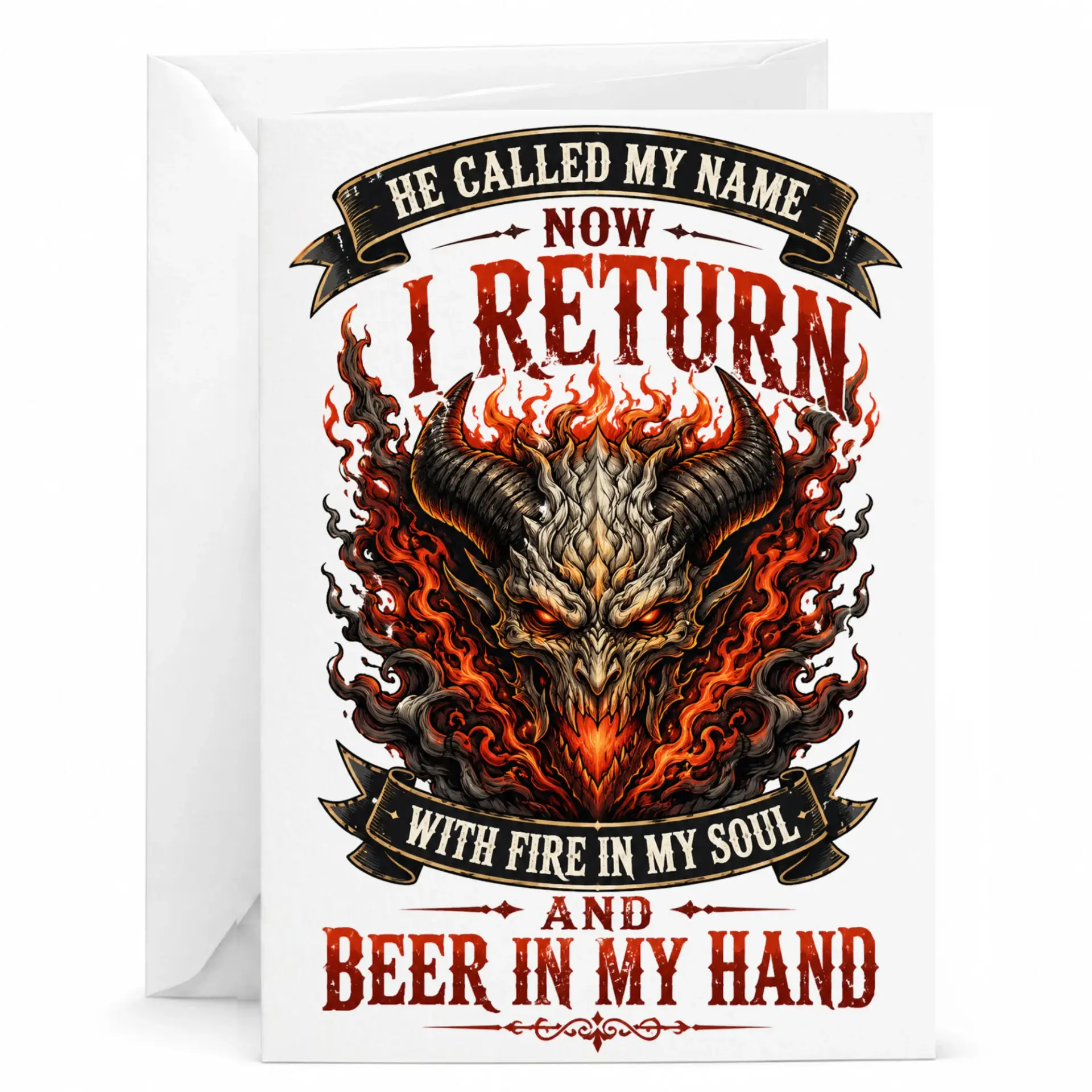 Funny Beer Lover Greeting Card Fire Graphic Illustration Bold Typographic Design for Casual Occasions