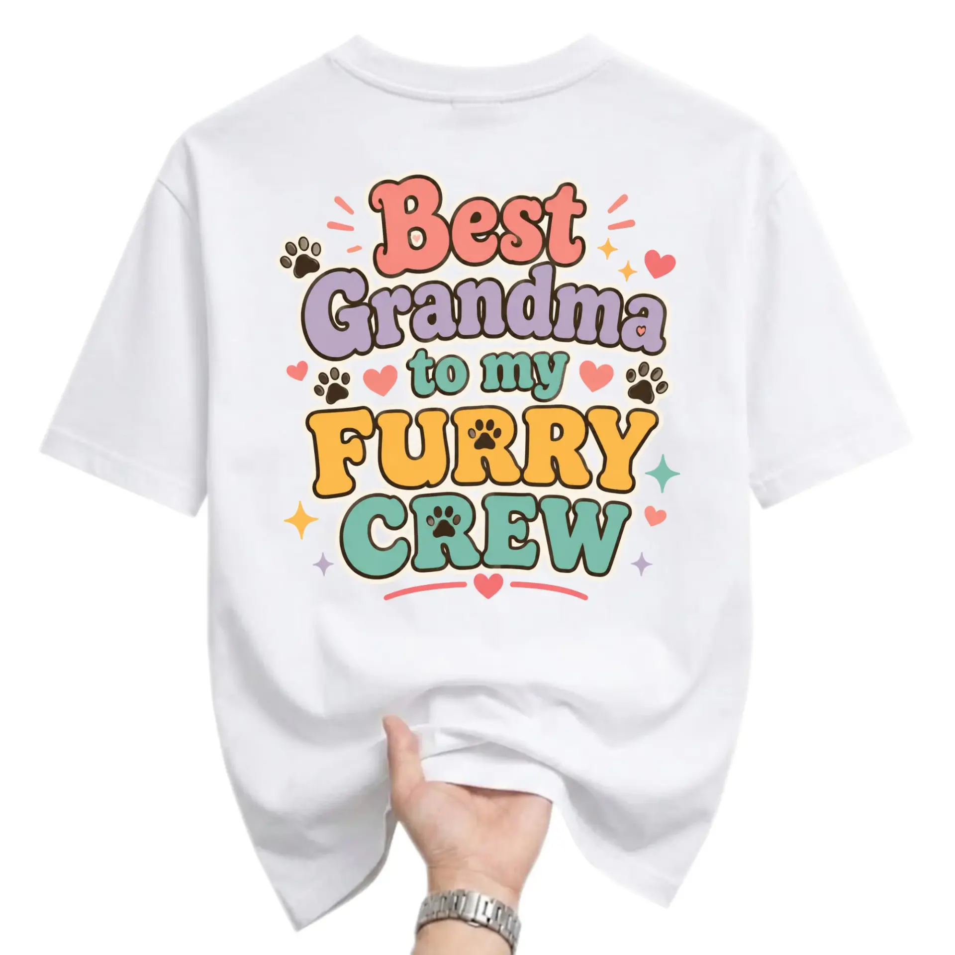 Funny Shirt Best Grandma to My Furry Crew Graphic Tee Cute Retro Style Pet