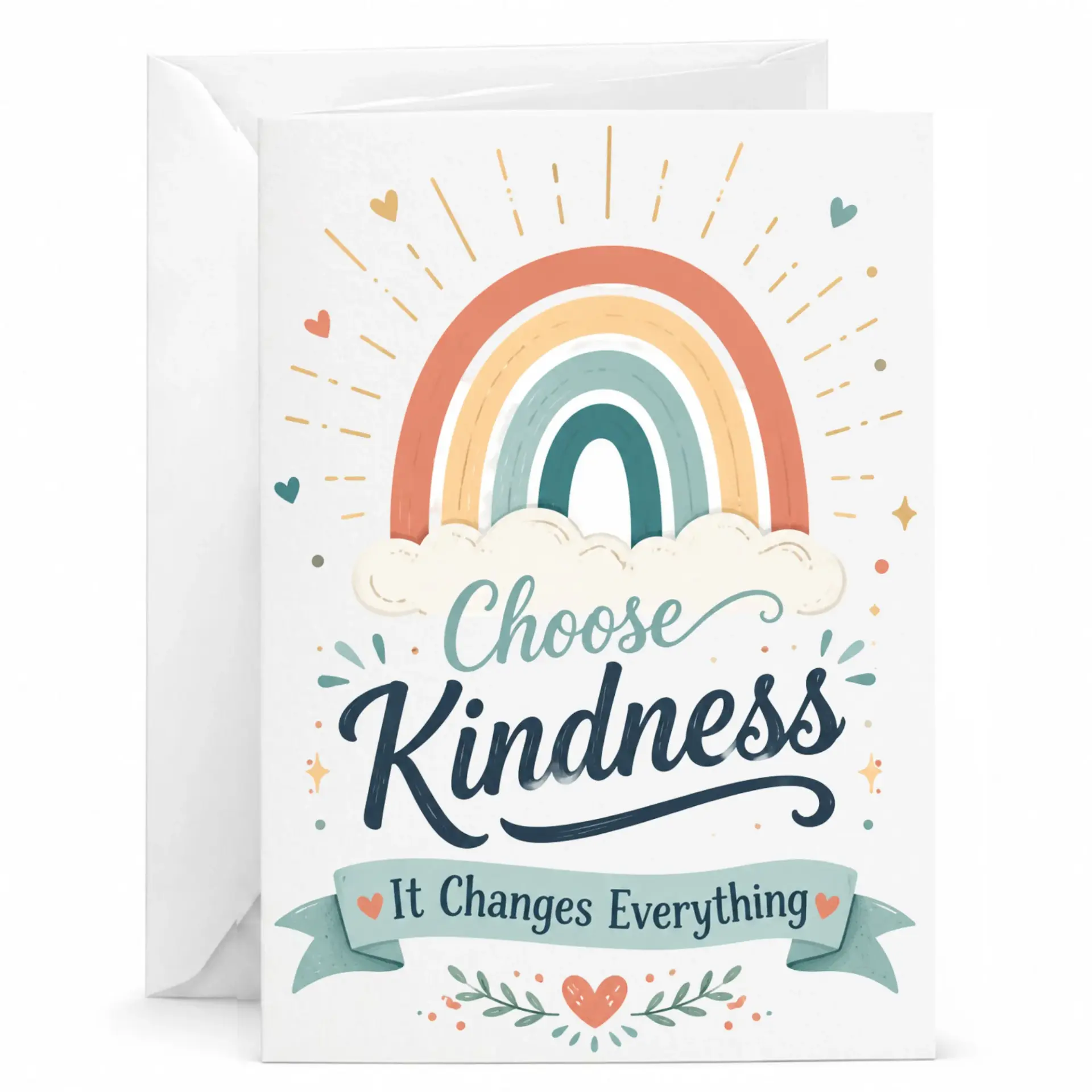 Greeting Card Choose Kindness Rainbow Inspirational Message Note Card with White Envelope for Encouragement and Support