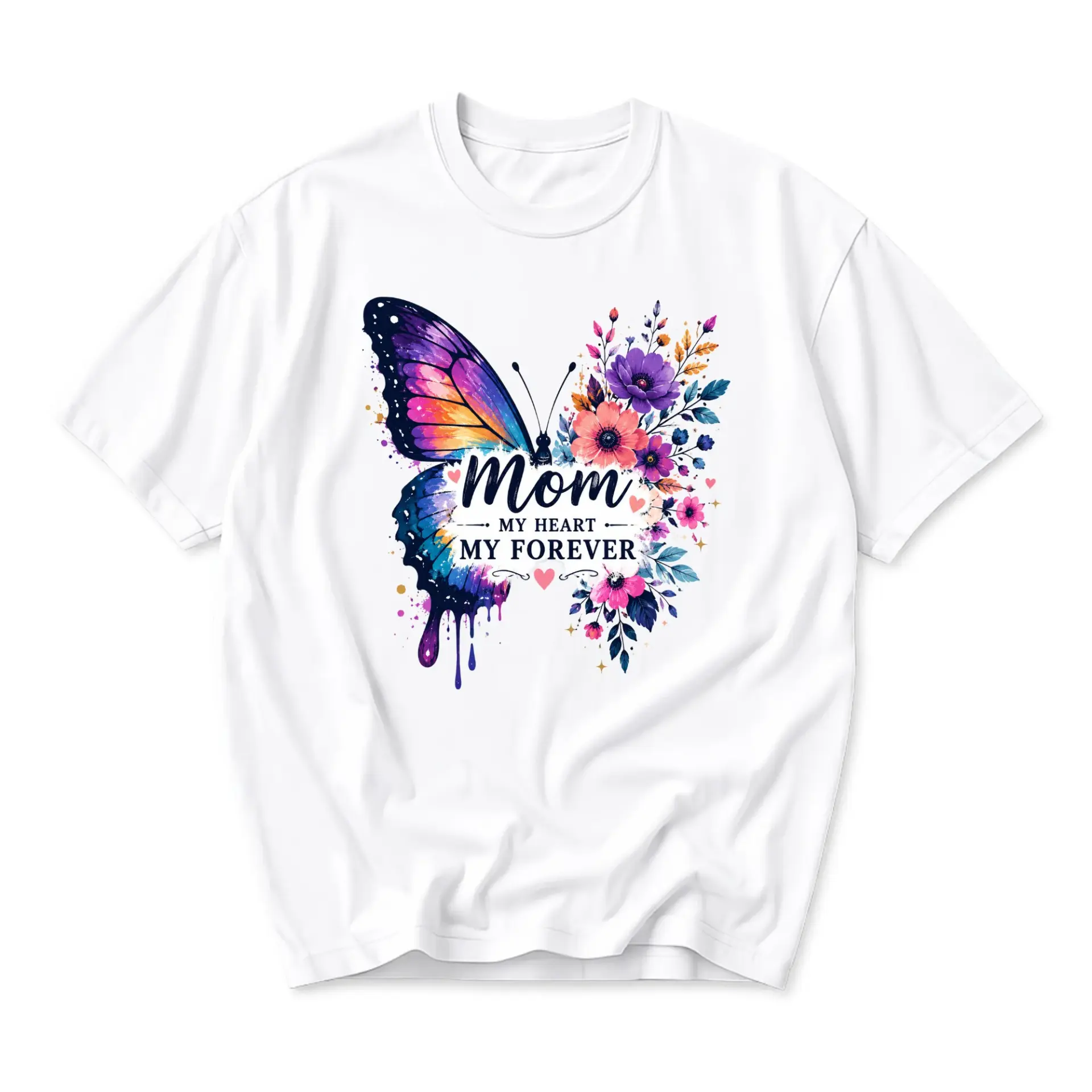 Graphic Tee Mom Butterfly Floral Print Unisex Crew Neck Casual Everyday Shirt for Comfortable Wear and Self Expression