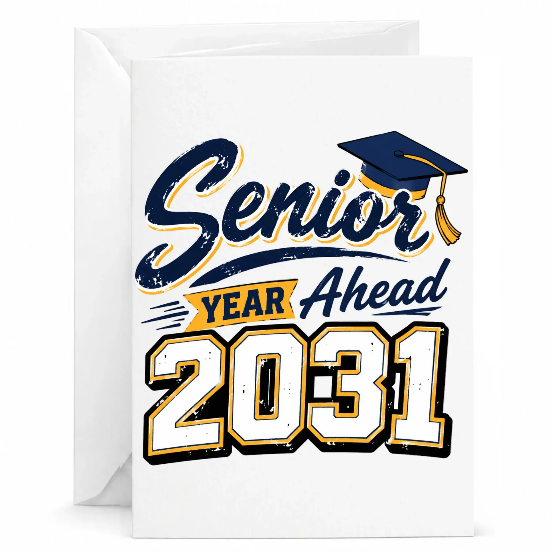 Greeting Card Senior Year Ahead 2031 Design with Graduation Cap Illustration for Celebrating Achievement and Milestone